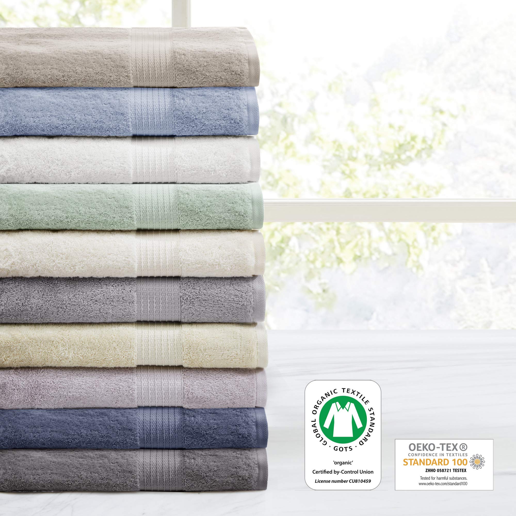 Madison Park Set di asciugamani da bagno in 100% cotone biologico, qualità alberghiera e spa, altamente assorbenti, ad asciugatura rapida, include per doccia, lavaggio a mano e viso, multicolore, 6