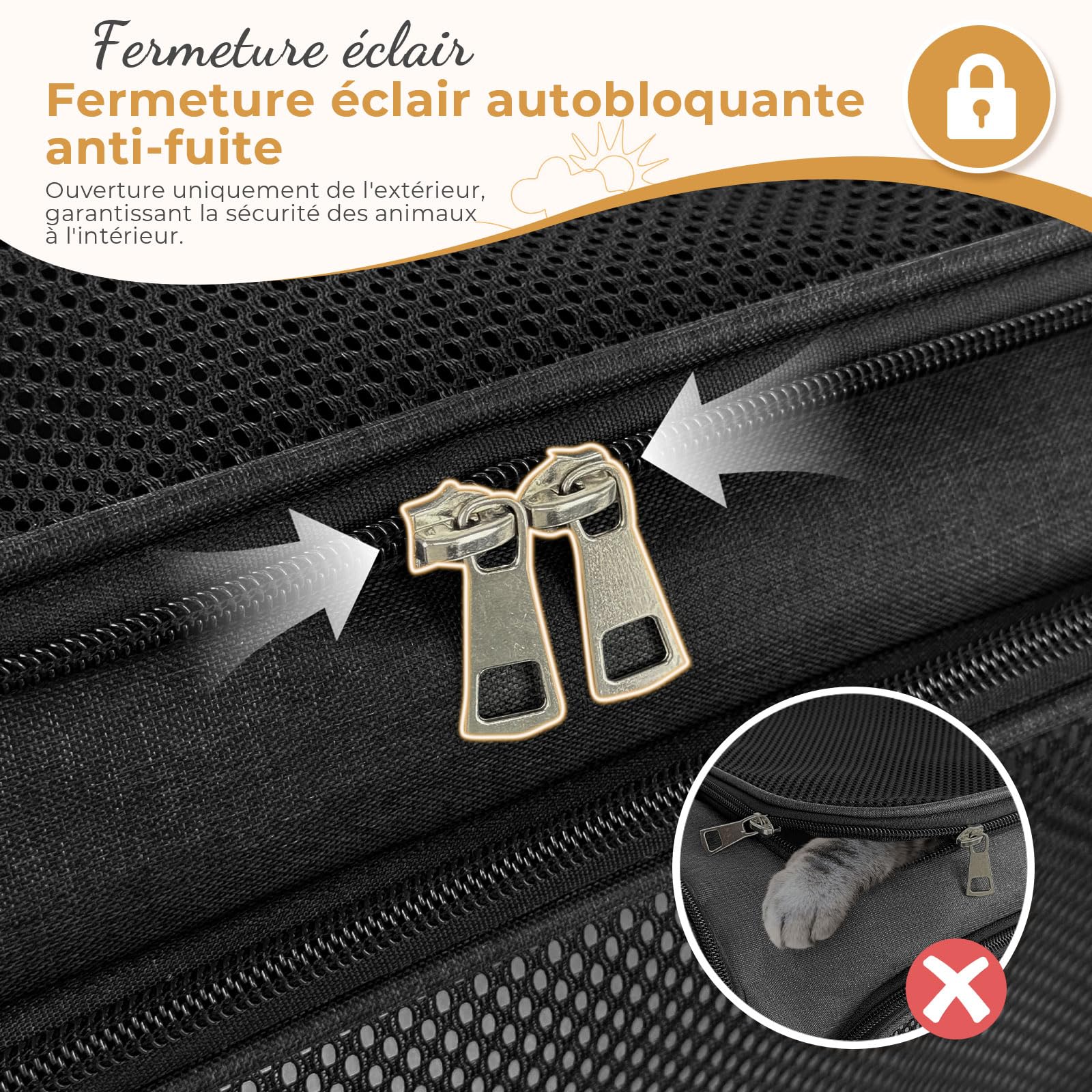Sac de Transport Chat, Sac Transport Chat Chien avec Matelas Souple, Sac Transport Chien Respirant et Pliable, Caisse de Transport Chat Respirant pour Petit Chien,Chat (Noir, 50x34x34cm)