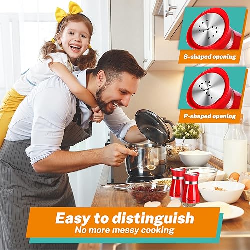 Miniatura 4 de Juego de saleros y pimenteros de 4 onzas con parte inferior de vidrio con tapa de acero inoxidable para mesa de cocina, caravana, campamento,