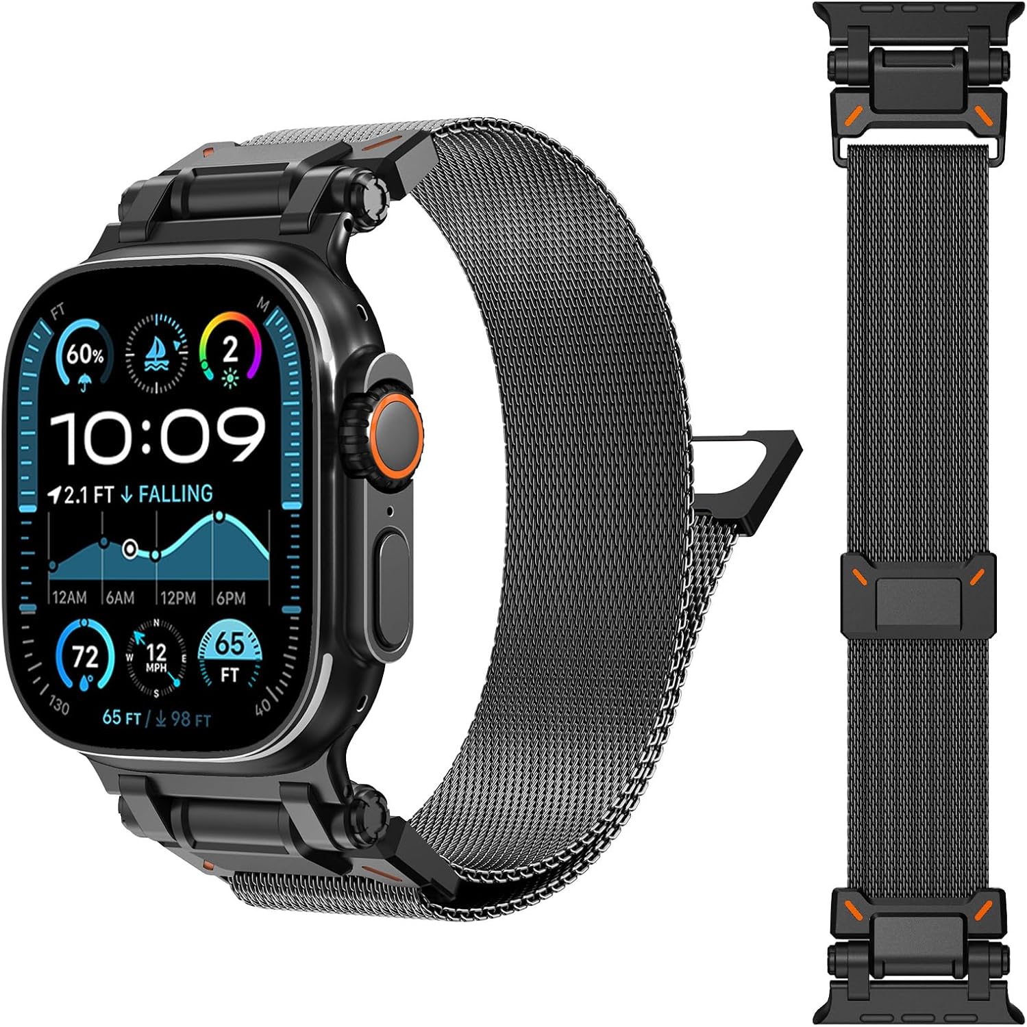 NewWays Milanese Loop for Apple Watch Bands Ultra/Ultra 2 49mm Series 10 46mm 45mm 44mm for Men Magnetic Strap Stainless Steel Connector Military Rugged iWatch Bands SE Series 10 9 8 7 6 5 4