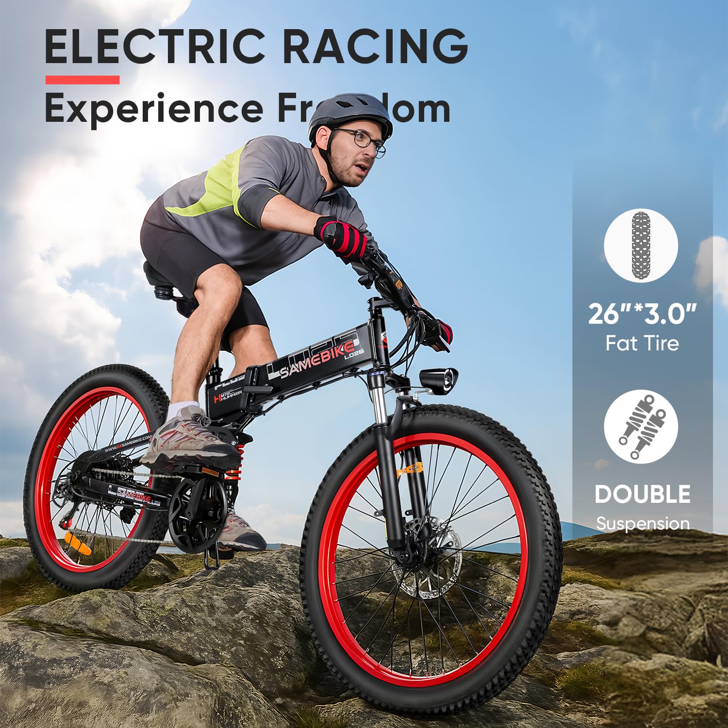 SAMEBIKE Bicicletta Elettrica Piegevole 26 pollici 48V 15Ah batteria ricaricabile e-bike fuoristrada Bicicletta elettrica a 7 marce con display LCD e 250W motore Ebike per Pendolari