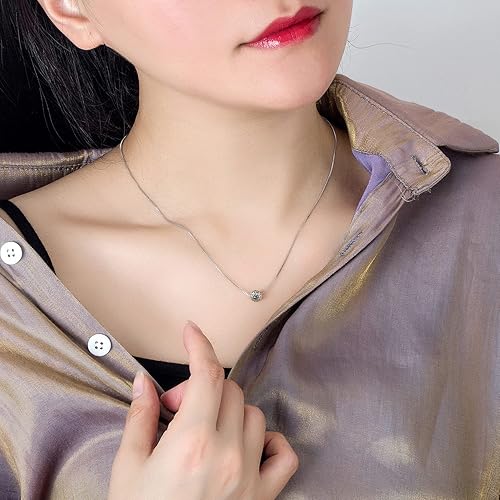 Vista 3 de H&Beautimer Collar de cadena de plata de ley 925 italiana hecha a mano para mujer, collar con colgante de bola minimalista de 18 pulgadas, joyería