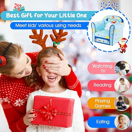 Miniatura 7 de HONEY JOY Sofá para niños, sillón para niños pequeños con patrón de avión, mini muebles de sala de juegos para niños, construcción de madera