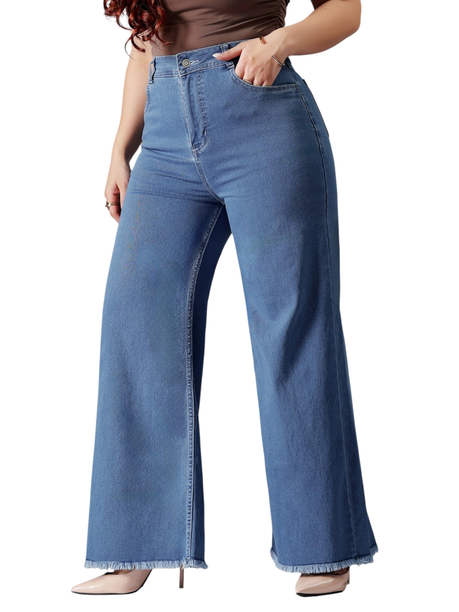 miss chase a+ Women's Wide-Leg High Rise Regular Length Stretchable Denim Jeans-picture-32
