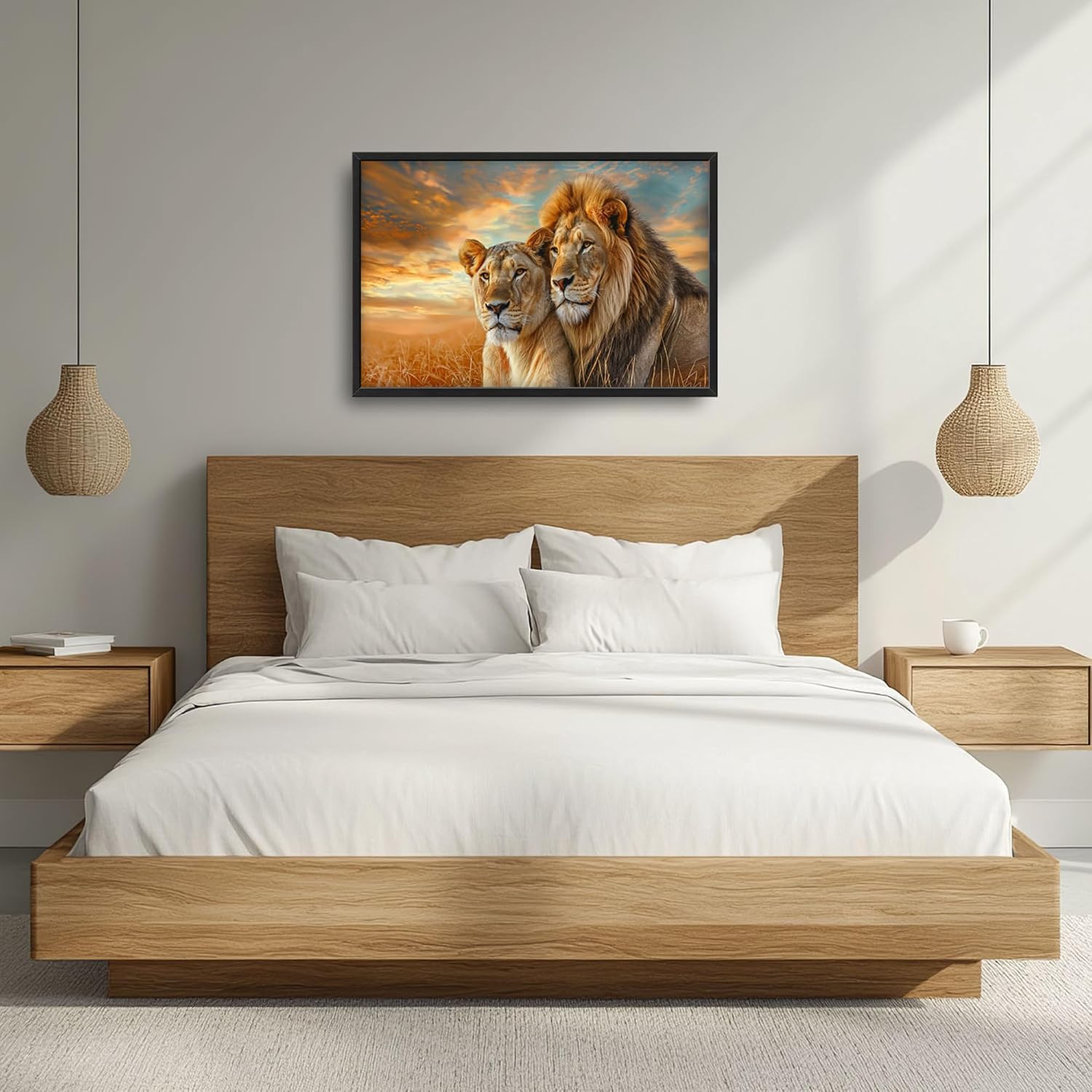 Lion and Lioness Large Wall Art for Living Room, Wild Animal Oversized Wall Decor Pictures, African Savanna Landscape Large Canvas Print Painting, Framed Artwork Bedroom Office Home Decor 36"x24"