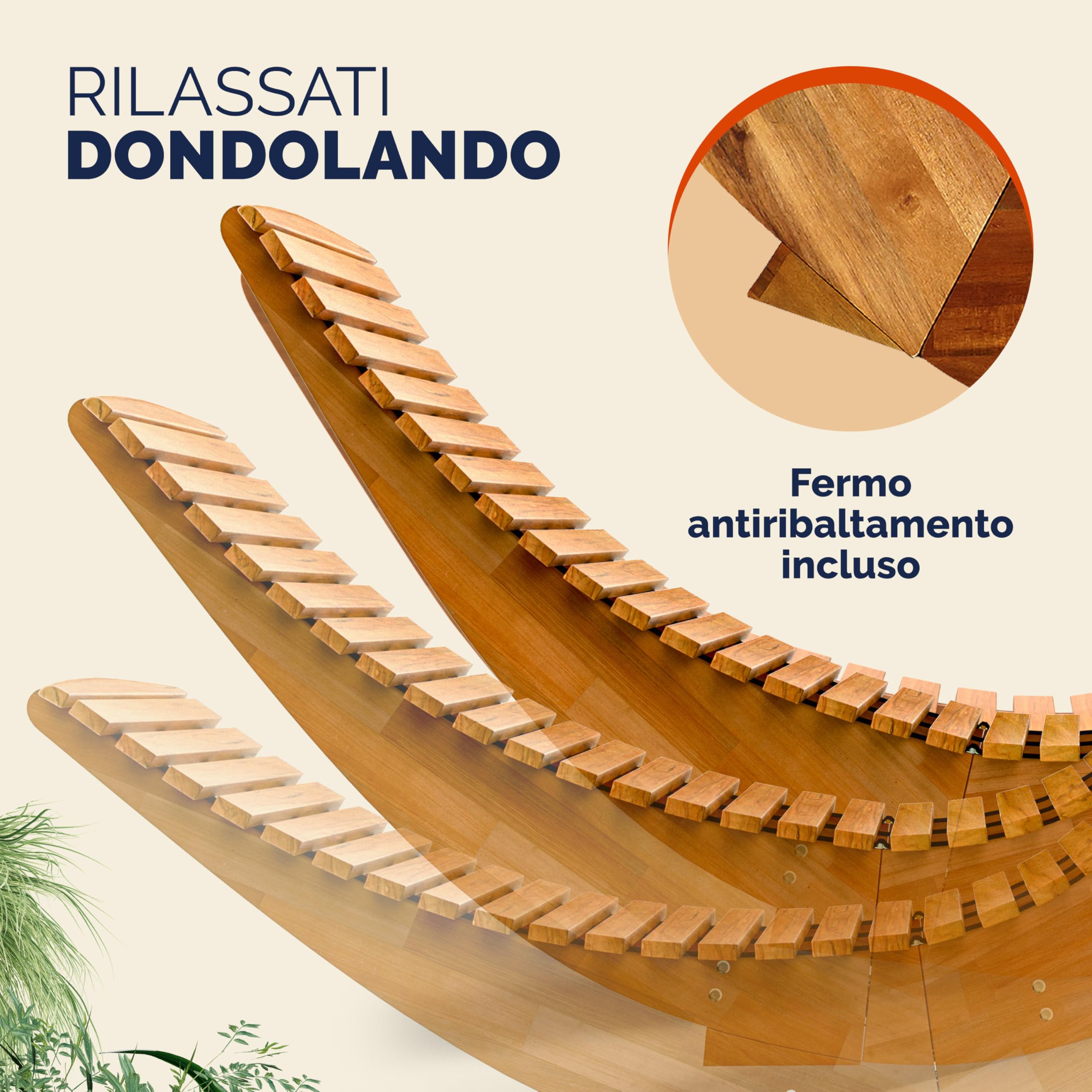 Casaria Sdraio a Dondolo JAVA Pieghevole 155x60x93cm Portata 160 kg Legno Acacia Certificato FSC