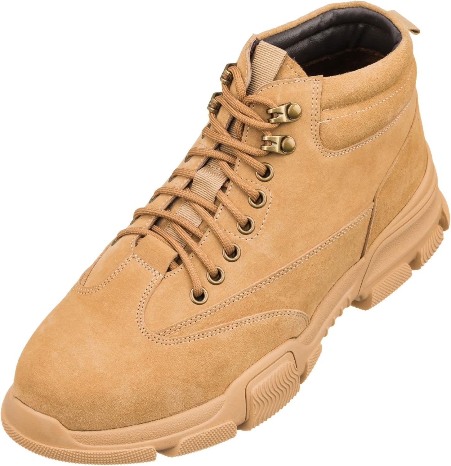 CALTO Men's Invisible Height Increasing Elevator Shoes - Desert Sand Suede Lace-up Work Boots - 2.9 Inches Taller - K50130- Size 8 D(M) US