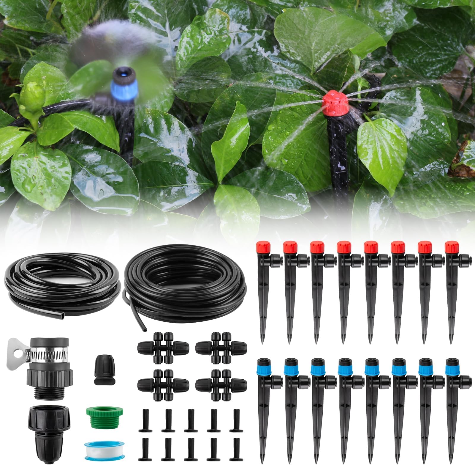 Quick-connect Drip Irrigation Kit, Garden Irrigation System, Micro Automatic Irrigation System Suitable 16+5M