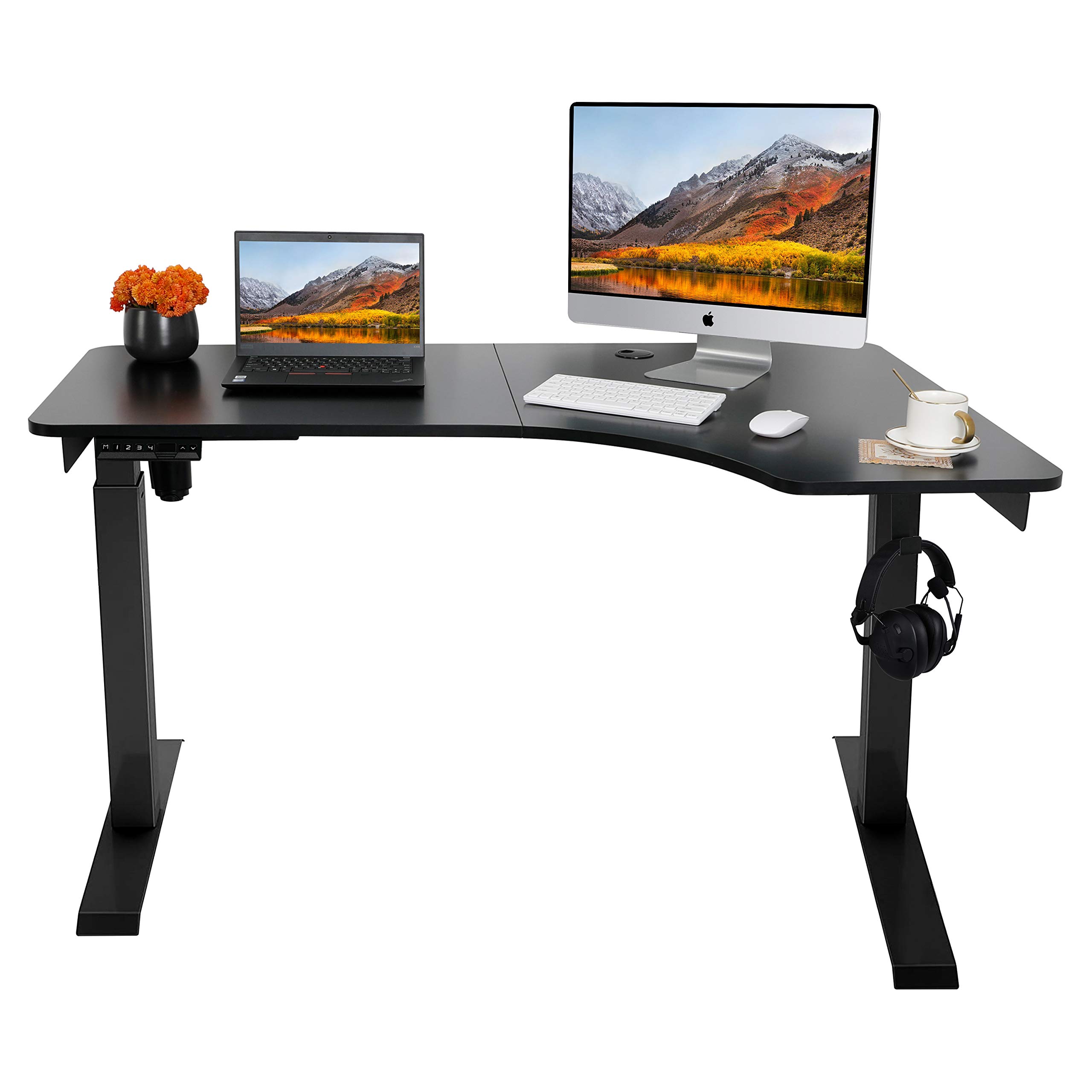Electric Standing Desk L Shape, Height Adjustable L Desk, Stand up Corner Desk for Home Office, Corner Standing Desk for Gaming Working Studying (Black)