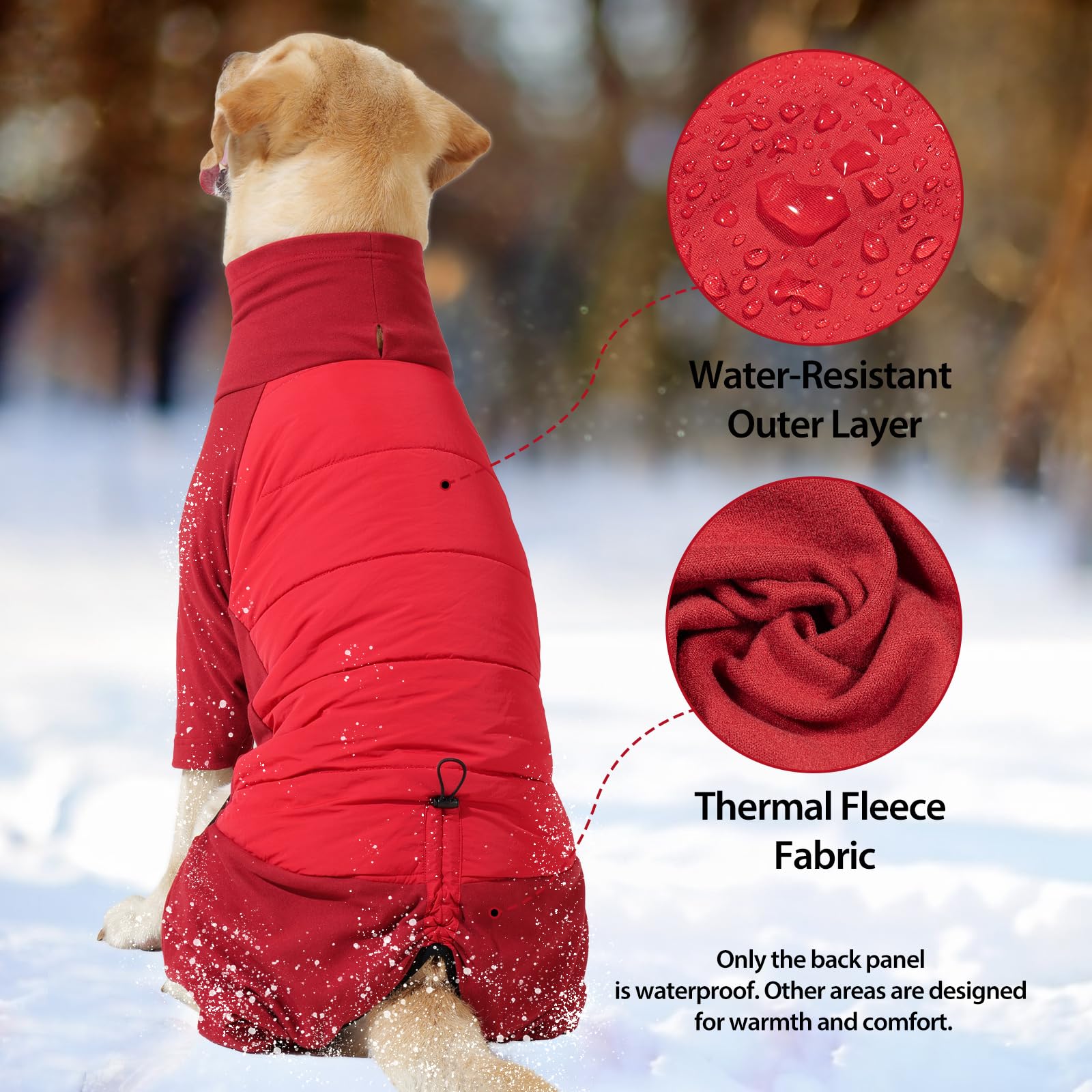 Dotoner Cappotto Impermeabile per Cane a 4 Zampe, Giacca Antivento Invernale con Materiale Elastico, Body Caldo con Passante per Guinzaglio, Pigiama Cani di Taglia Piccola Media e Grande