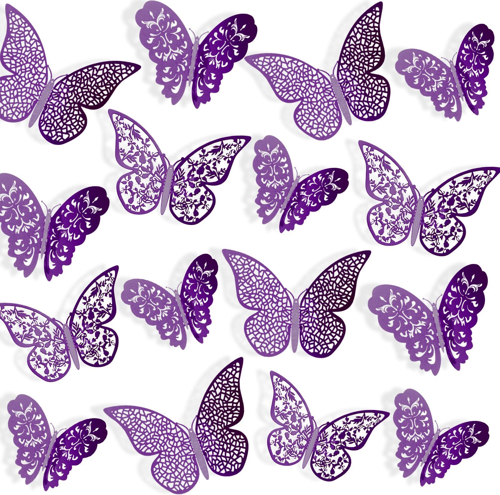 72 Pieces 3D Butterfly Wall Decals Sticker Decal Wall Decor Art Decorative Sticker 3 Sizes for Room Offices Bedroom Bathroom Living Room Decor(Purple)