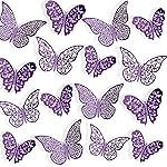 72 Pieces 3D Butterfly Wall Decals Sticker Decal Wall Decor Art Decorative Sticker 3 Sizes for Room Home Nursery Classroom Offices Bedroom Bathroom Living Room Decor(Purple)