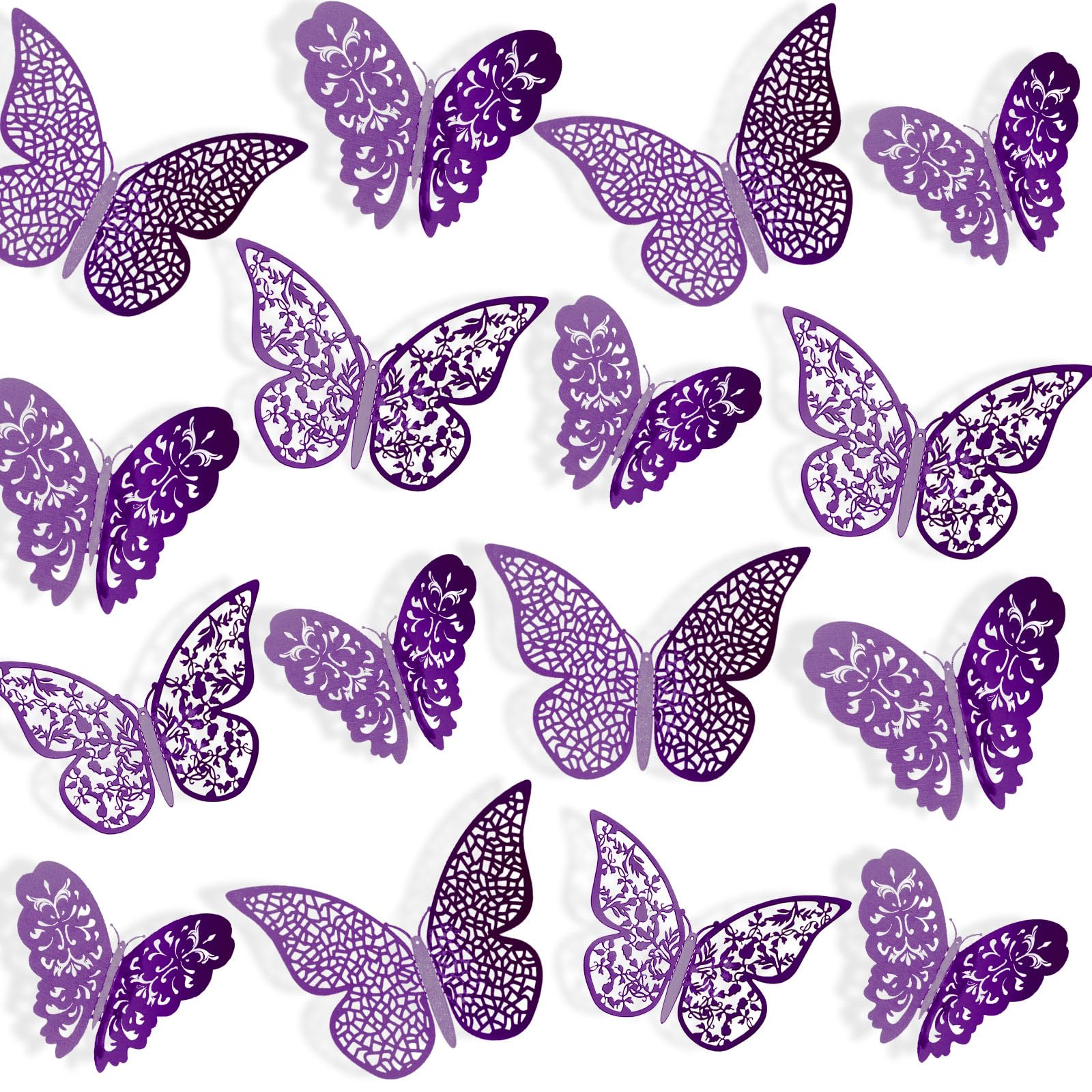 Bememo 72 Pieces 3D Butterfly Wall Decals Sticker Wall Decal Decor Art Decorative Sticker 3 Sizes for Room Home Nursery Classroom Offices Kids Girl Boy Bedroom Bathroom Living Room Decor (Purple)