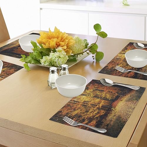 Miniatura 4 de Ambesonne Juego de 4 manteles individuales de tela lavable para mesa de comedor, tamaño estándar, diseño de bosque con diseño de hojas vívidas,