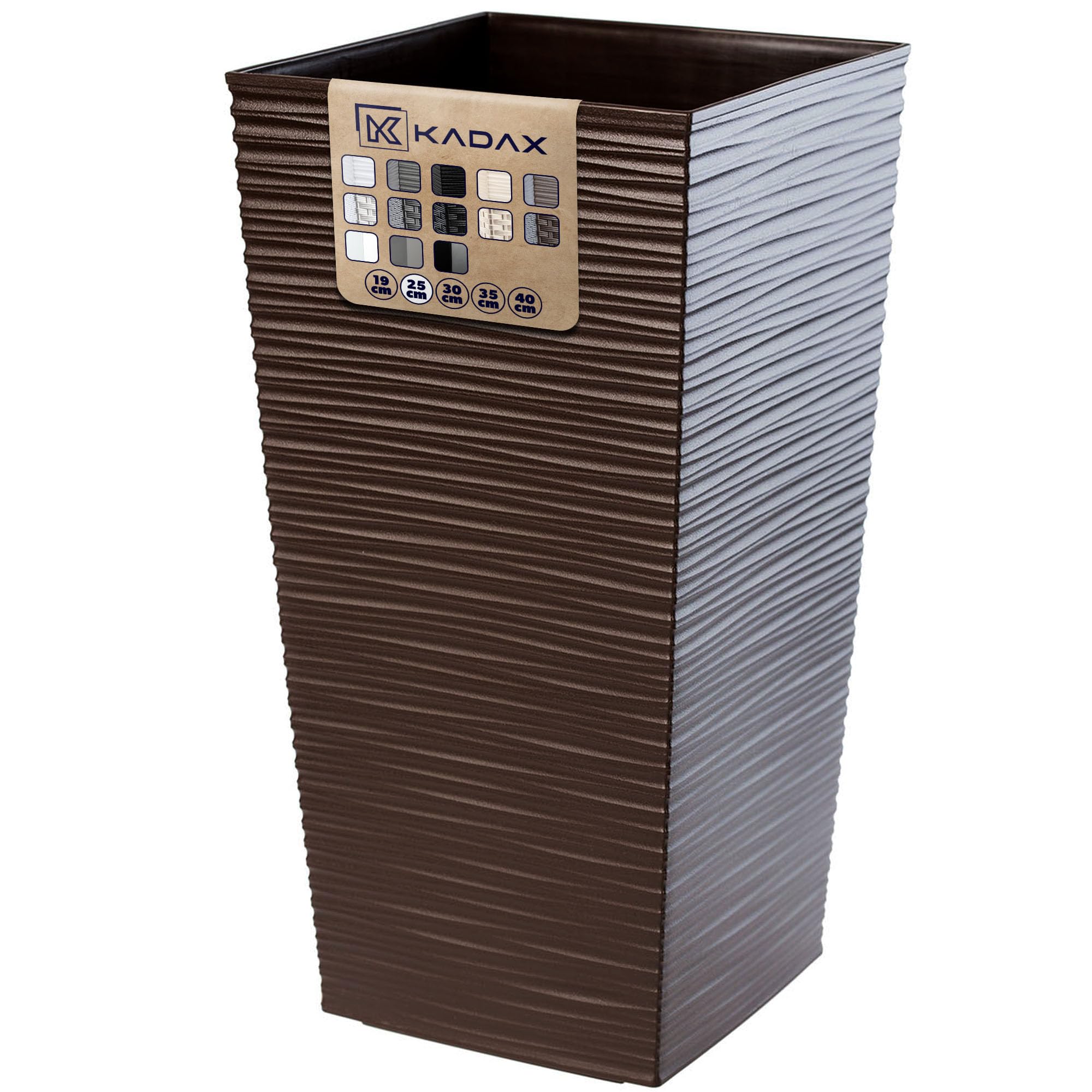 KADAX Macetero Alto de Diseño Moderno para Plantas de Interior y Exterior, Maceta Grande de Plástico, Jardinera Alta (Marrón, Texturizado, 46.5 cm)