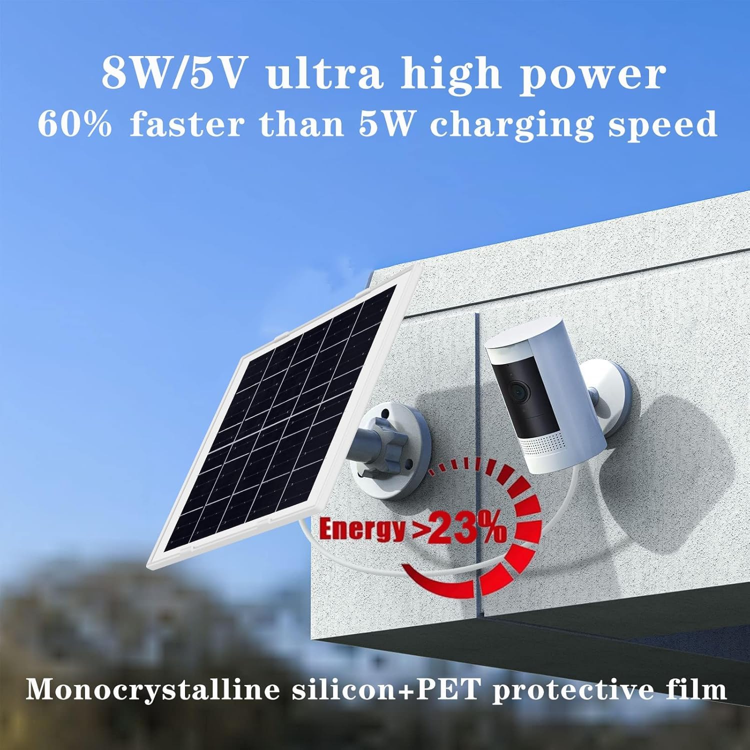 Panneau solaire 8W/5V, charge rapide, régulateur de tension intégré PCB, équipement de protection, IP65 pour appareil photo Ring avec batteries rechargeables intégrées (caméra de mise au point, caméra Panneau solaire 8W/5V, charge rapide, régulateur de tension intégré PCB, équipement de protection, IP65 pour appareil photo Ring avec batteries rechargeables intégrées (caméra de mise au point, caméra