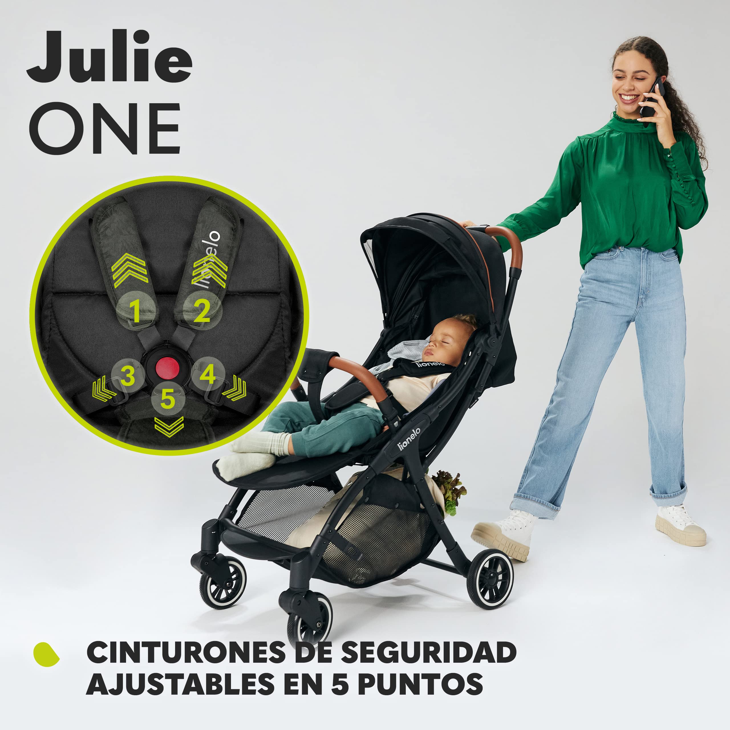 LIONELO Julie One Carrito 51 x 75 x 103 cm Para menores hasta 22kg 0-48M Regulación del respaldo Plegado sencillo Ruedas resistentes con amortizadores Cesta para compras