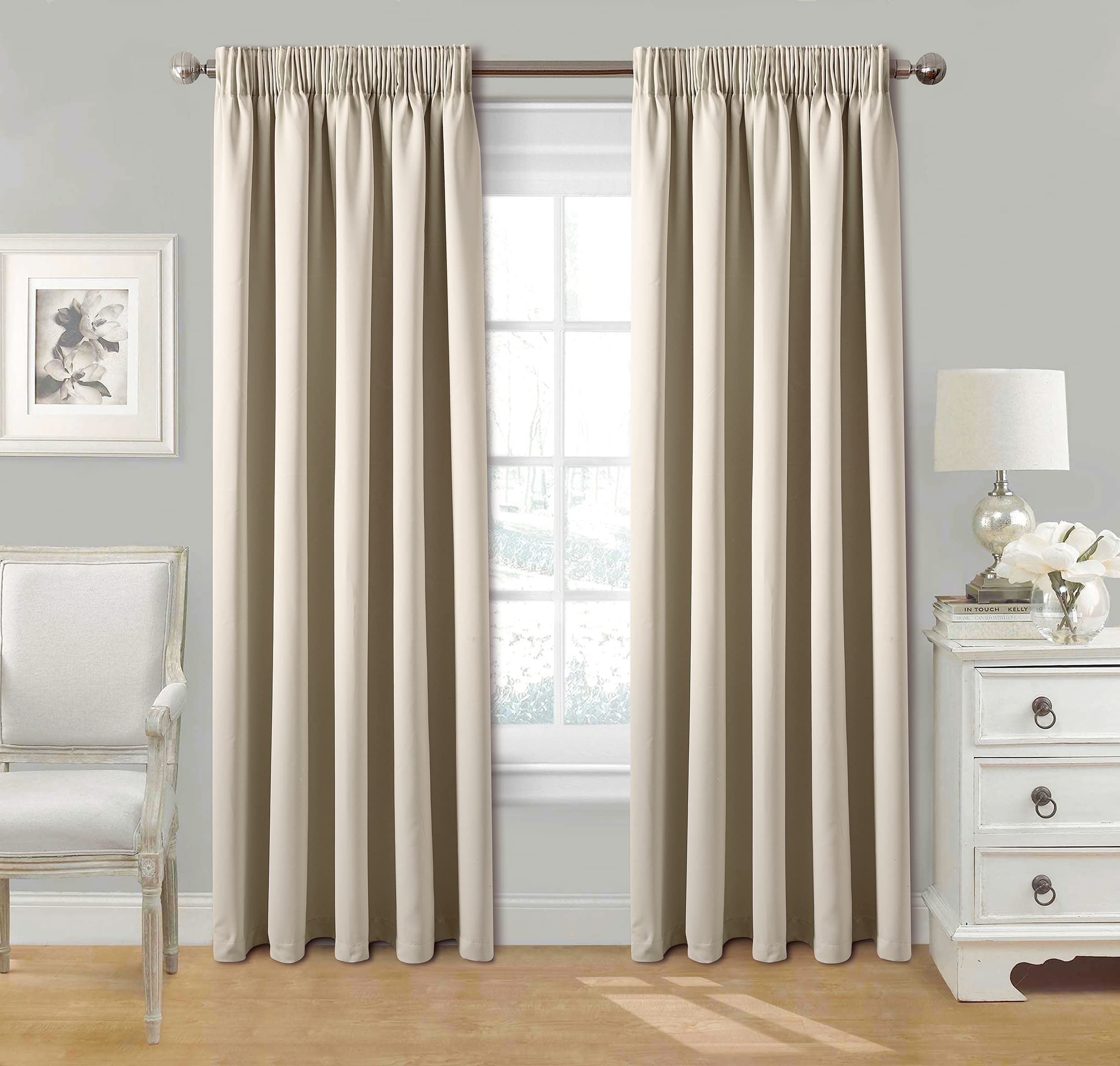 Stylemybedroom Cream Pair Pencil Pleat Tape Top Plain Thermal Out Lined Curtains With Tie Backs 66" X 72"