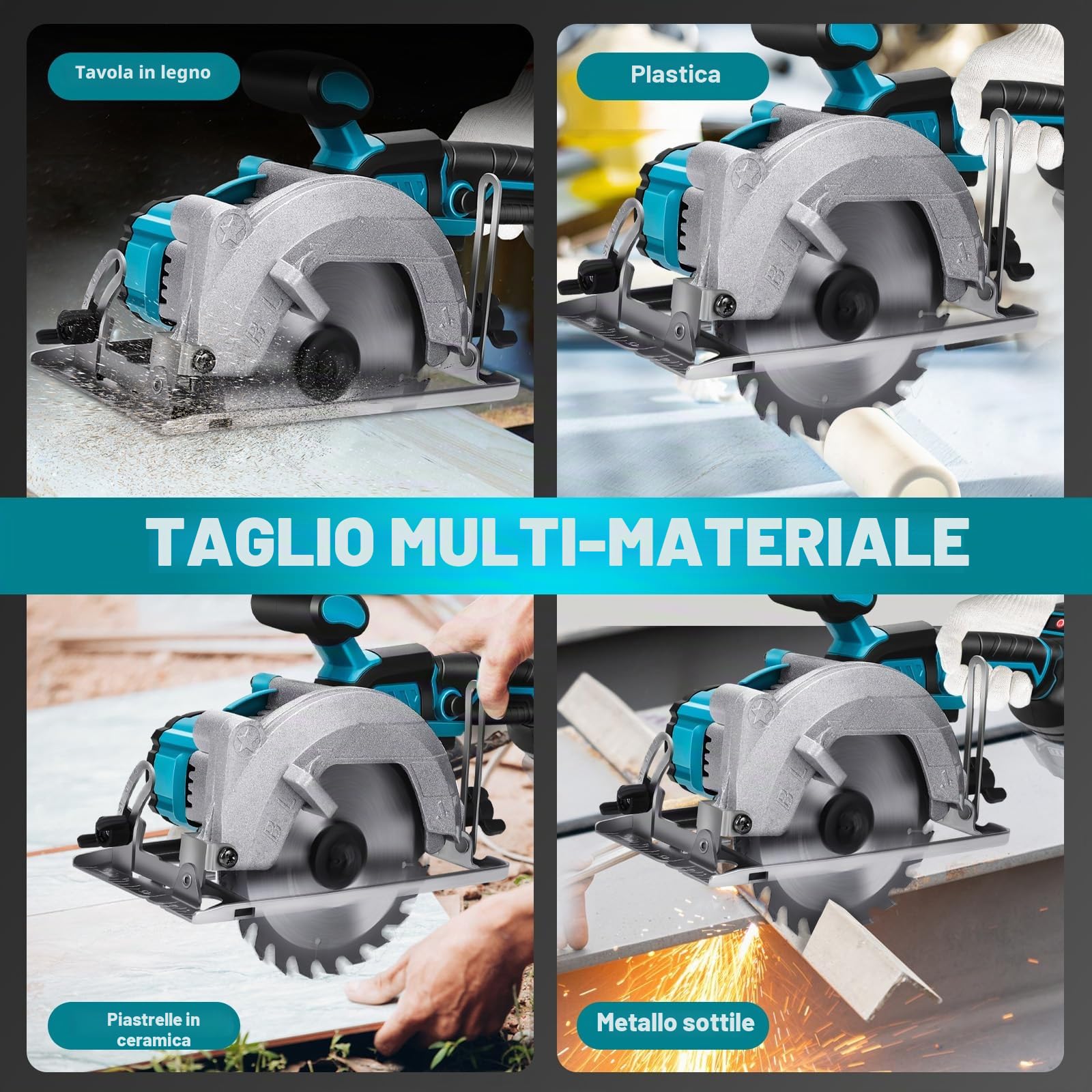 Sega circolare senza fili per Makita 18 V, batteria al litio, senza spazzole, mini sega circolare a mano con 2 lame, mini sega circolare per tagliare piastrelle e legno (140 mm)