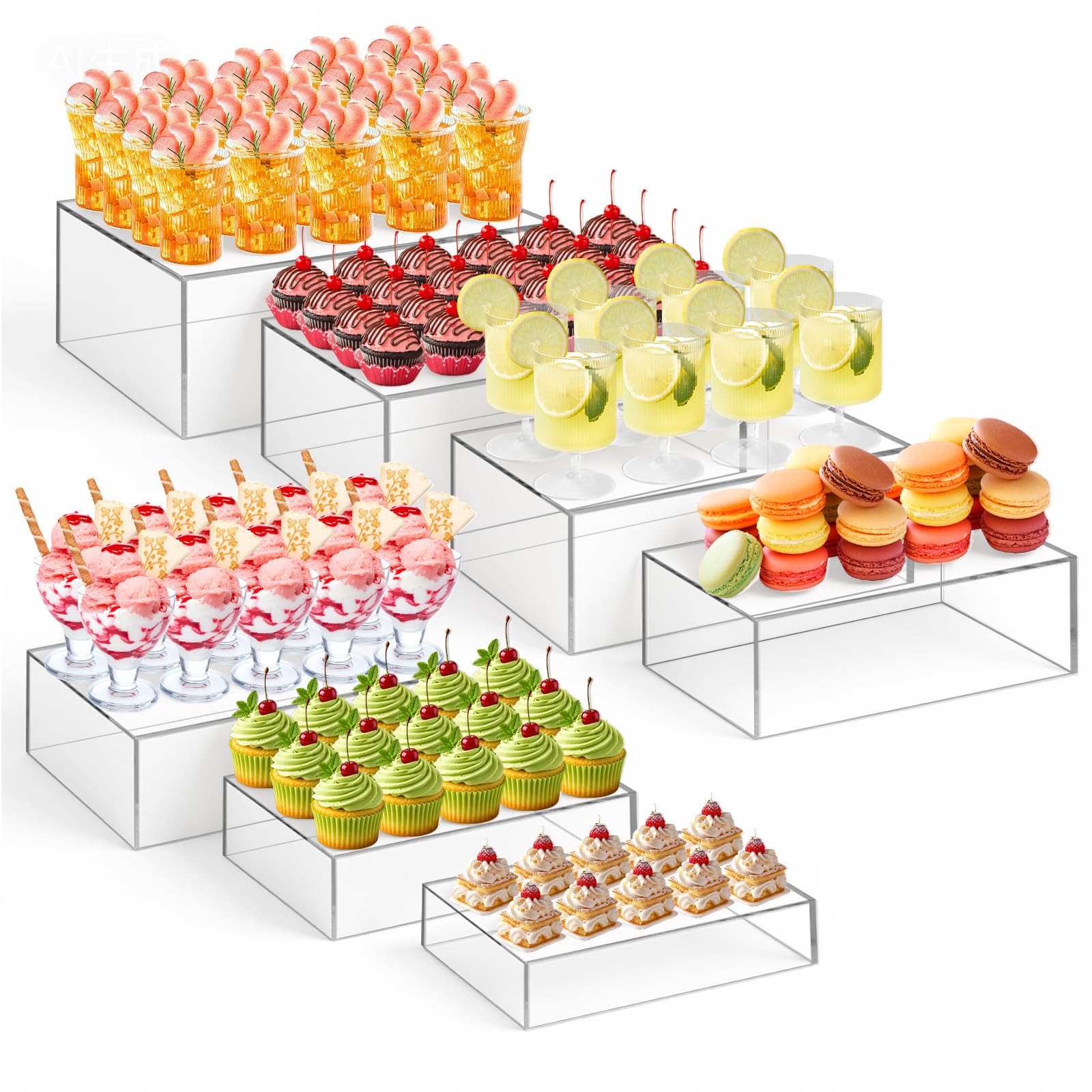 Leinuosen 7 Pcs Large Acrylic Buffet Risers, 6-12" Rectangle, Clear