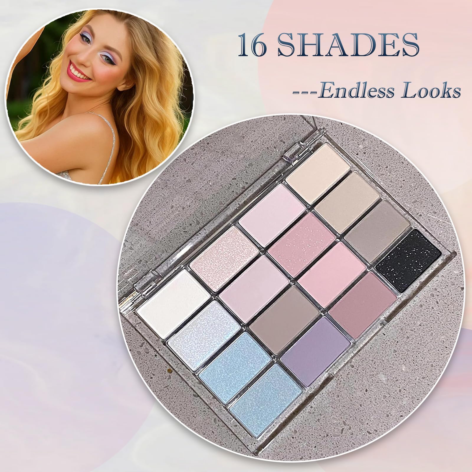 16-Color Pink Blue Purple Eyeshadow Palette for Women - Image 3