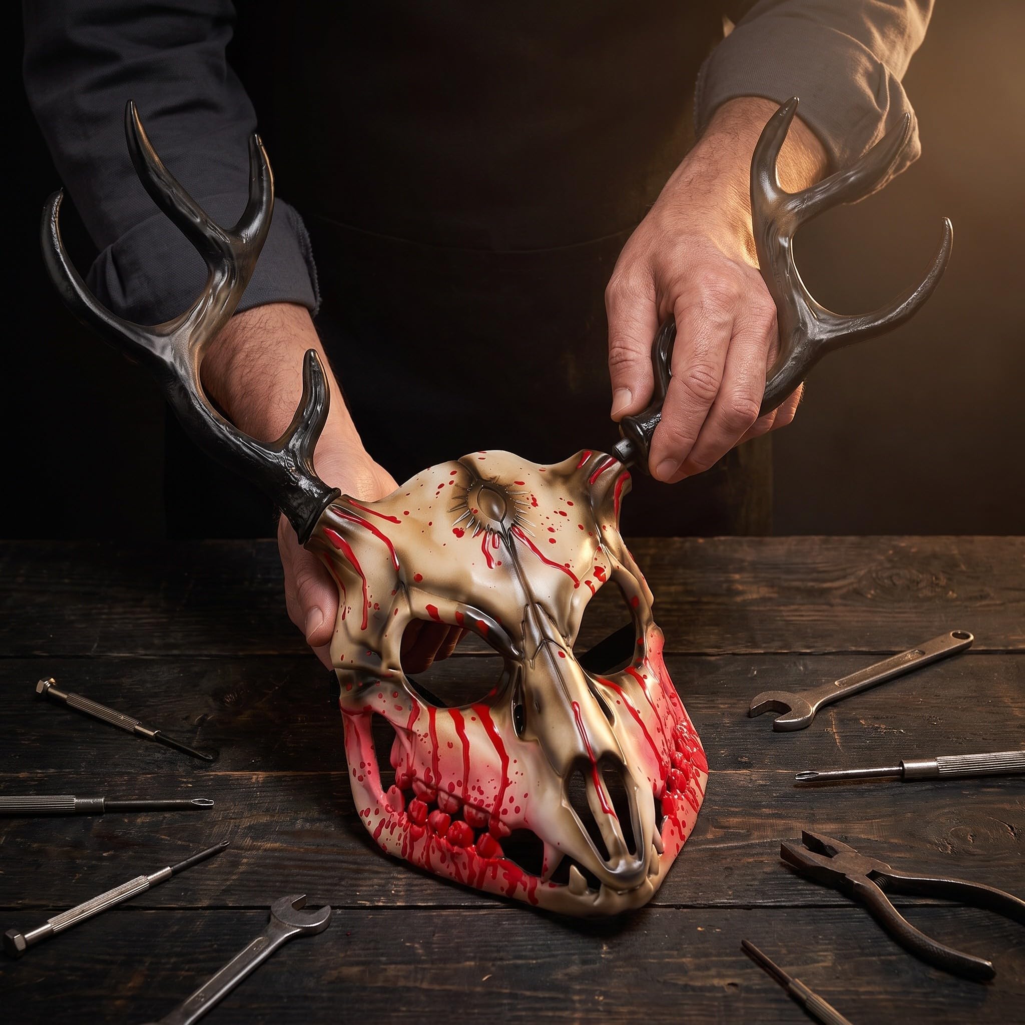 Abaodam Realistische Gehörnte Maske aus Rp Foam, Abnehmbar, für Halloween
