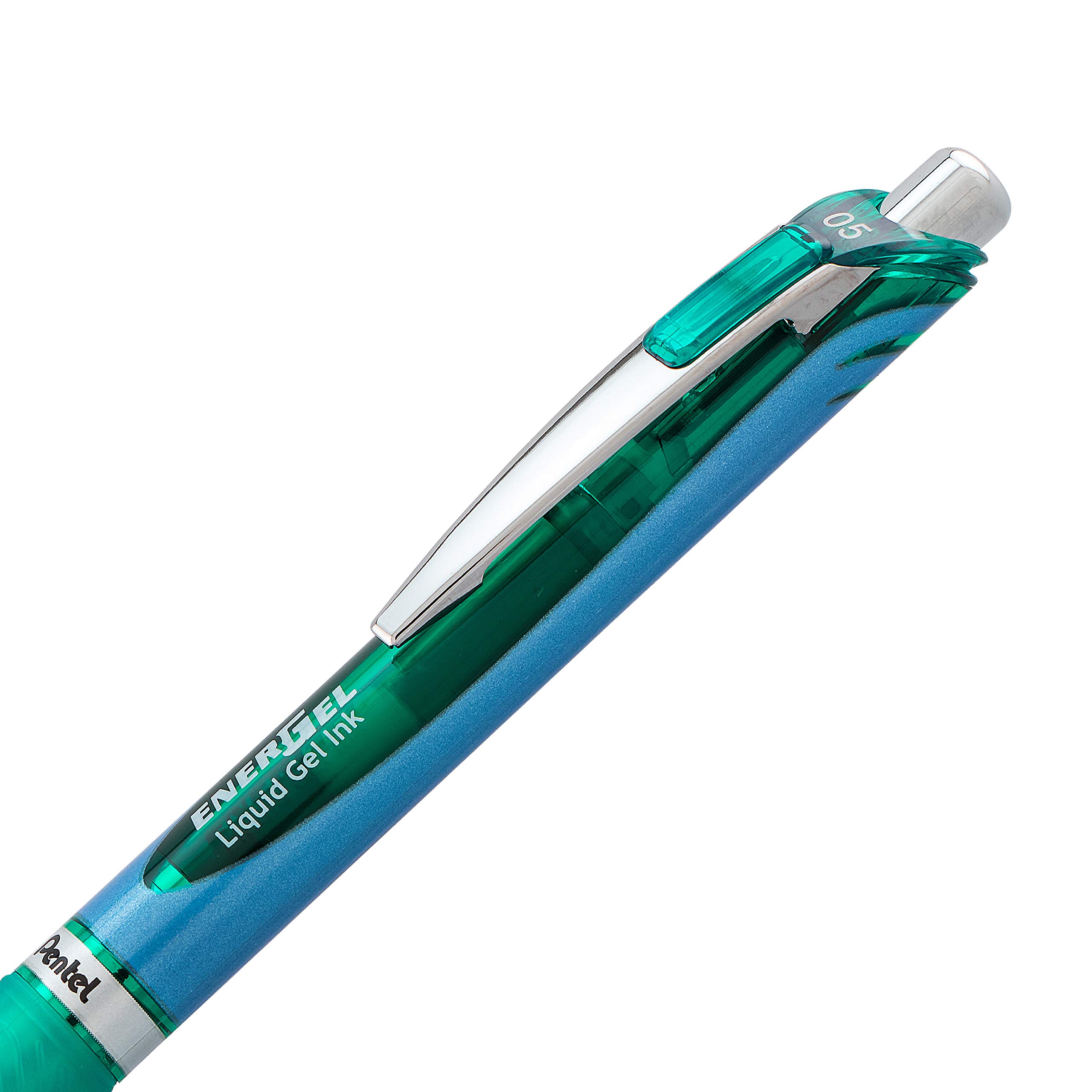 Pentel EnerGel Deluxe RTX BLN75-D - Penna gel liquido retrattile, tratto fine, punta ad ago, inchiostro verde, confezione da 12