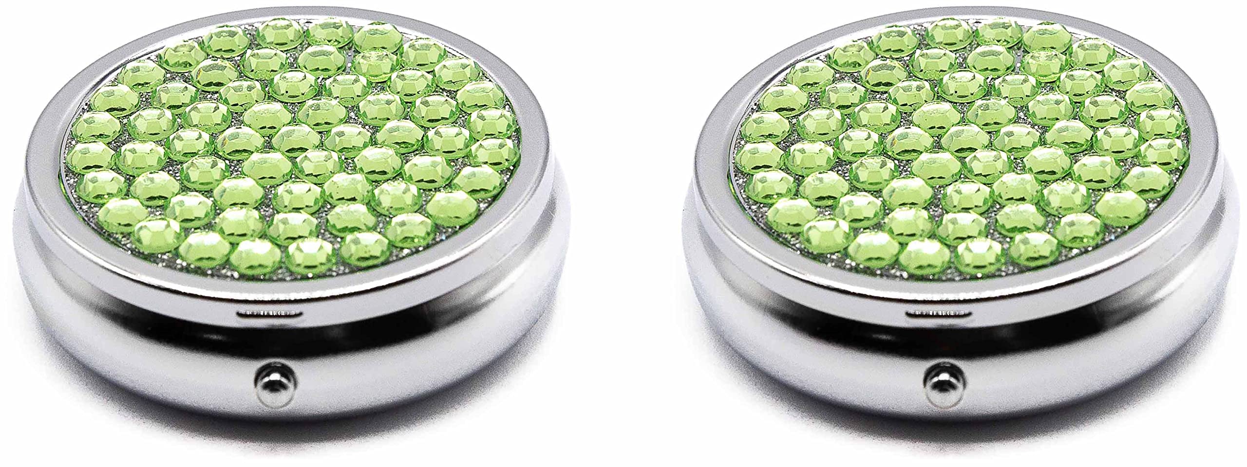 Set of 2 Circular Triple-Compartment Pocket Purse Pill Box & Organizer with Insert (Peridot Gemstones)