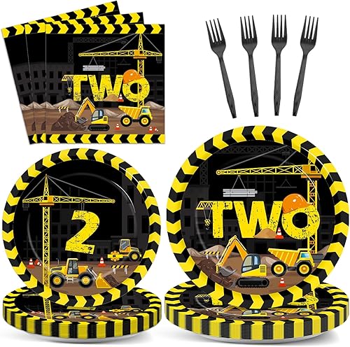 Juego de 100 platos y servilletas de construcción para fiestas de cumpleaños, suministros de decoración de fiesta de cumpleaños, vajilla temática de