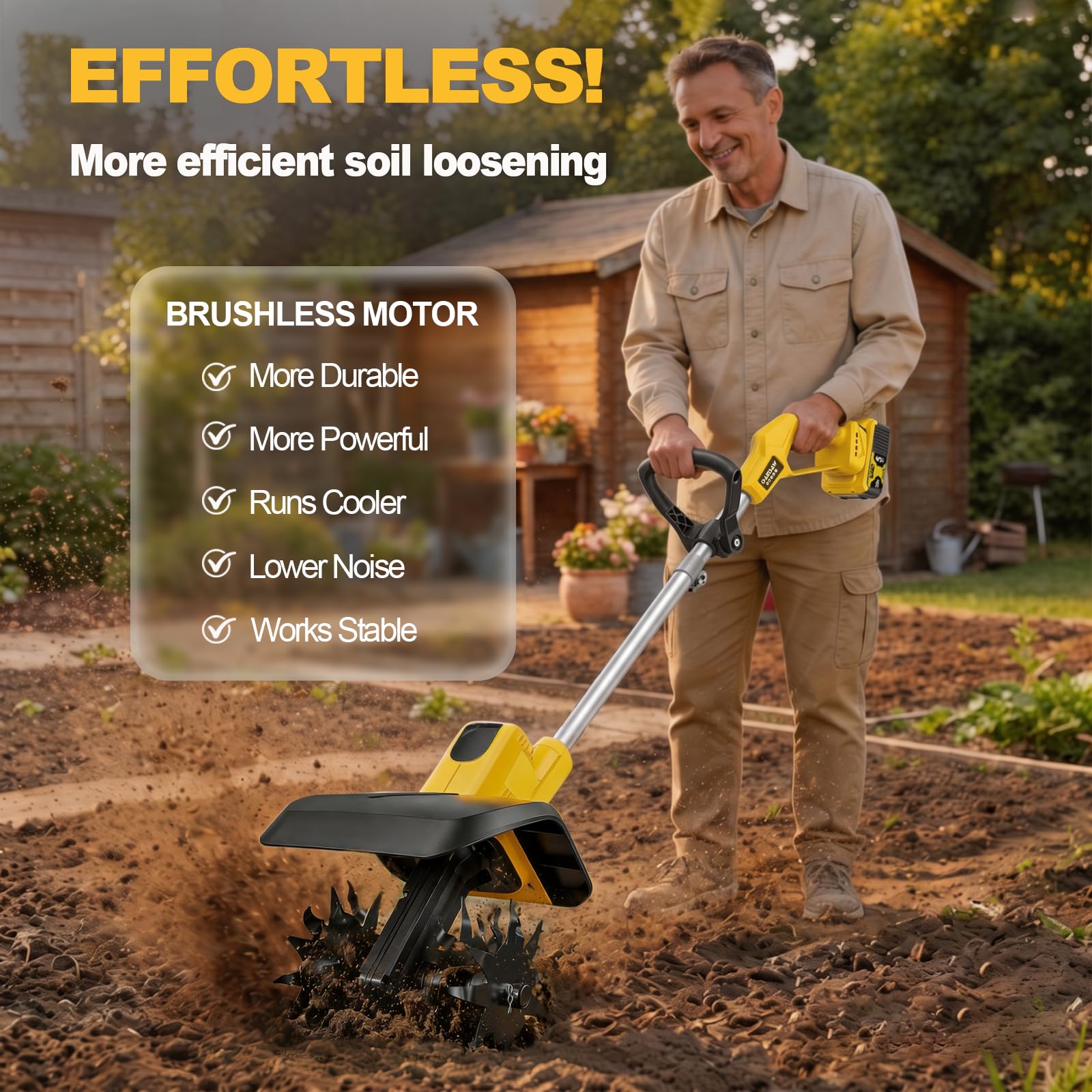 Cultivador inalámbrico compatible con batería de 20 V (solo herramienta), cultivador eléctrico de jardín con 360 RPM, ancho de labranza de 9 pulgadas y 6.6 pulgadas de profundidad para cultivo de