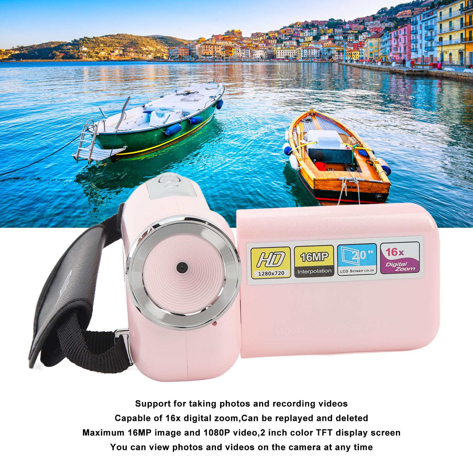 Elprico Videocamera HD 16MP Digitali per Vlogging, per Bambini, Schermo TFT 2 Pollici 18X Zoom