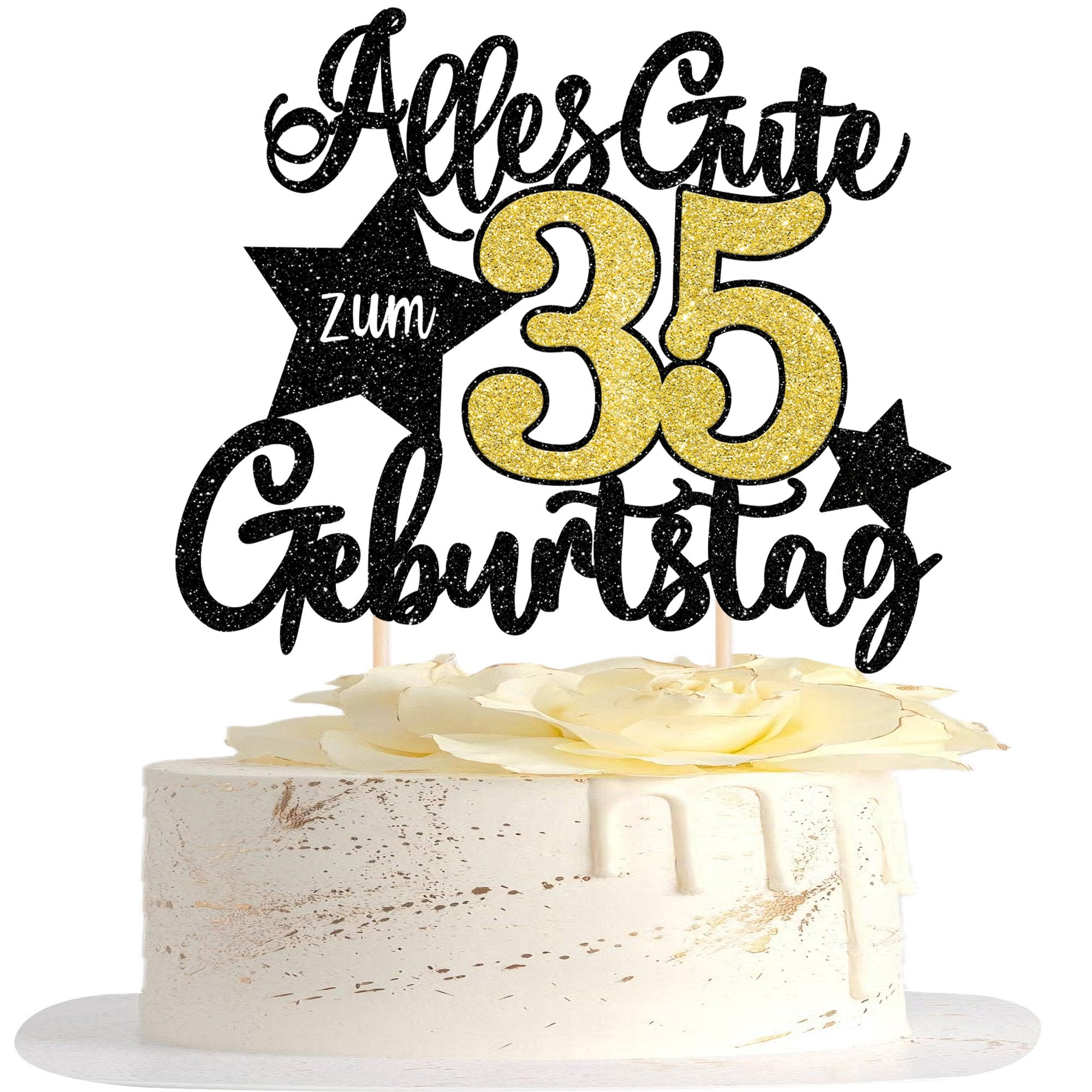 1 Stück 35th Geburtstag Tortendeko Alles Gute zum 35 Geburtstag Kuchen Deko Happy Birthday Cake Topper für 35th Jahrestag Party Kuchen Dekoration Schwarz Gold