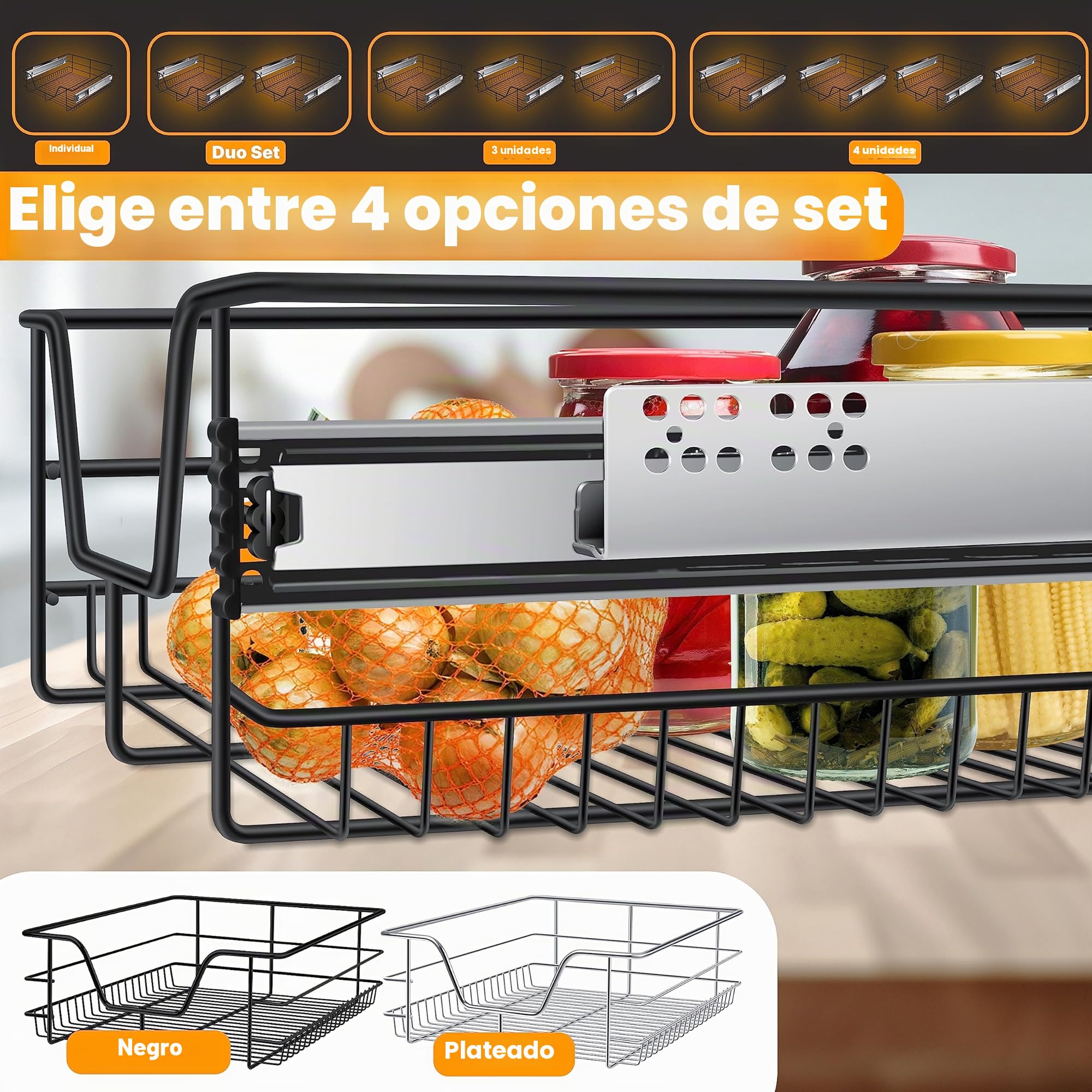 KESSER® cajón telescópico, cajón de cocina, armario de cocina, cesta extraíble, totalmente extraíble