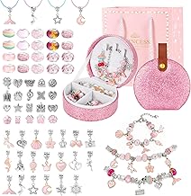 Emibele Girls Beads Charm Bracelet Kit with Portable Jewellery Box, Jewellery Making Kit for Children Age 5 6 7 8-12, DIY Arts Crafts Toys for Teenage Girls Gifts for Valentine's Day Christmas