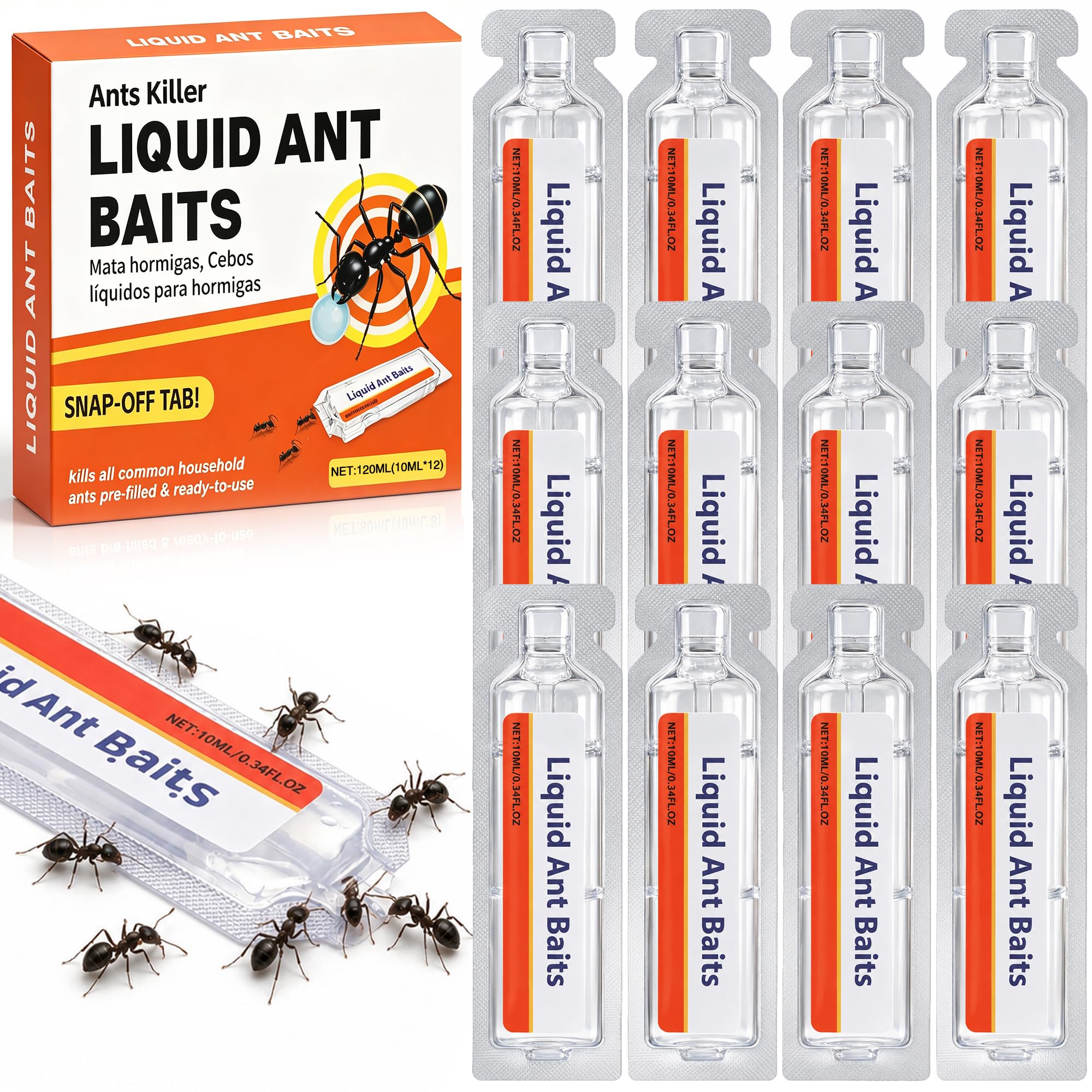 12 x 10 ml Ant Killer Bait Stations – Liquid Ant Trap for Indoor Use, Pet-Safe Ant Control Solution, Effective Home & Kitchen Ant Elimination System