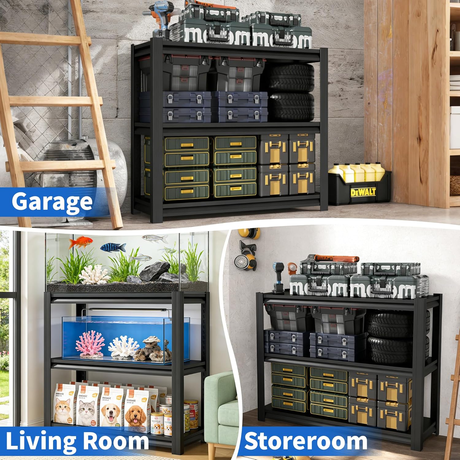 30-40 Gallon Fish Tank Stand - Metal Aquarium Stand, 47.2" W x 18"D x 39" H Adjustable Heavy Duty Garage Storage Shelving Rack, 3-Tier Fish Tank Rack Shelf for Home Office, Tank Not Included,Black