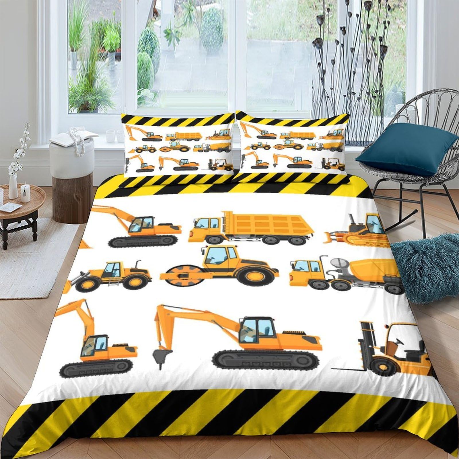 Ctjqhvkz Style-10 3D Printed Construction Vehicles Fitted Sheet Microfiber Soft Breathable Roadwork Bed Cover For Bedroom Decor Single（135X200cm）