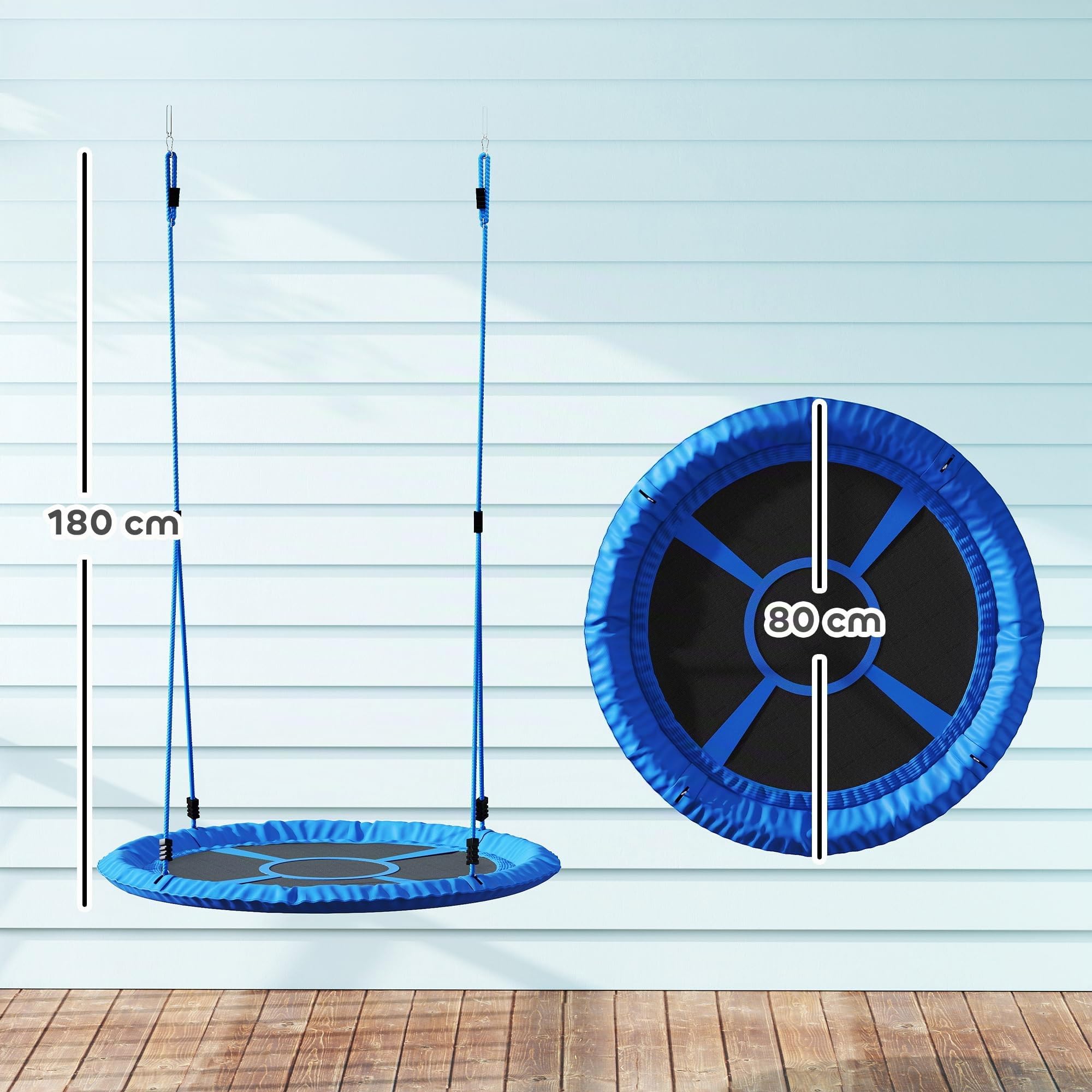 AIYAPLAY Balançoire Nid d'Oiseau Cordes Réglables 2 Enfants Ø 80 cm Bleu | Siège Rond, Charge 200 kg, Aire de Jeux Extérieure, Jardin, Terrasse, Arrière-Cour