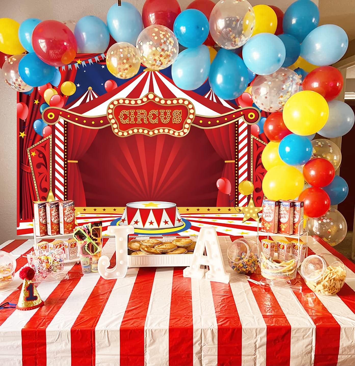 Fondo de circo rojo 3 x 2,5 m, caja fotográfica de vinilo fondo para círculo árbol decoración fiesta de cumpleaños, fondos de estudio fotográfico retratos