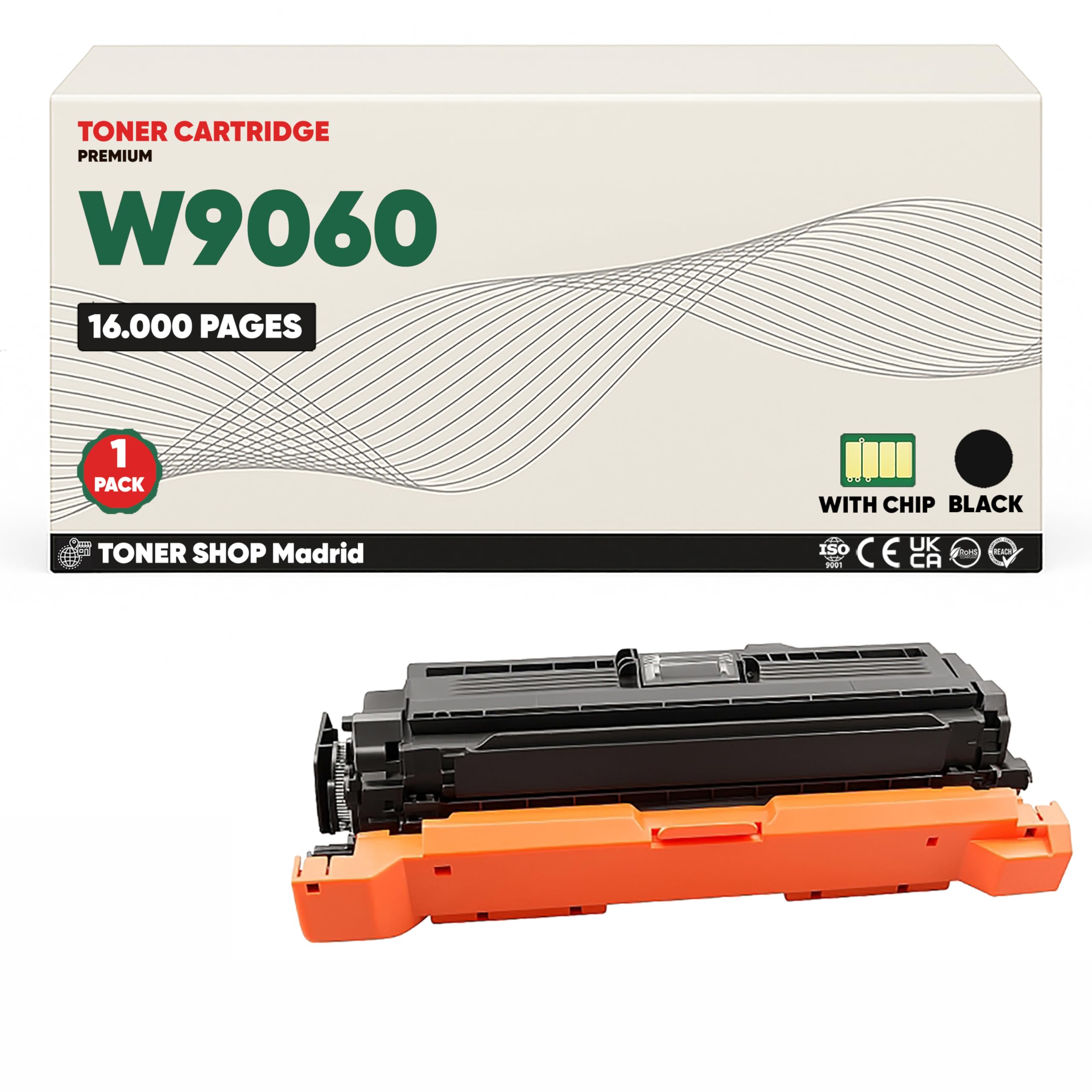Tóner Compatible HP W9060MC Negro con Chip para Color LaserJet Managed E55040 E57540c E57540dn Rendimiento 16000 páginas