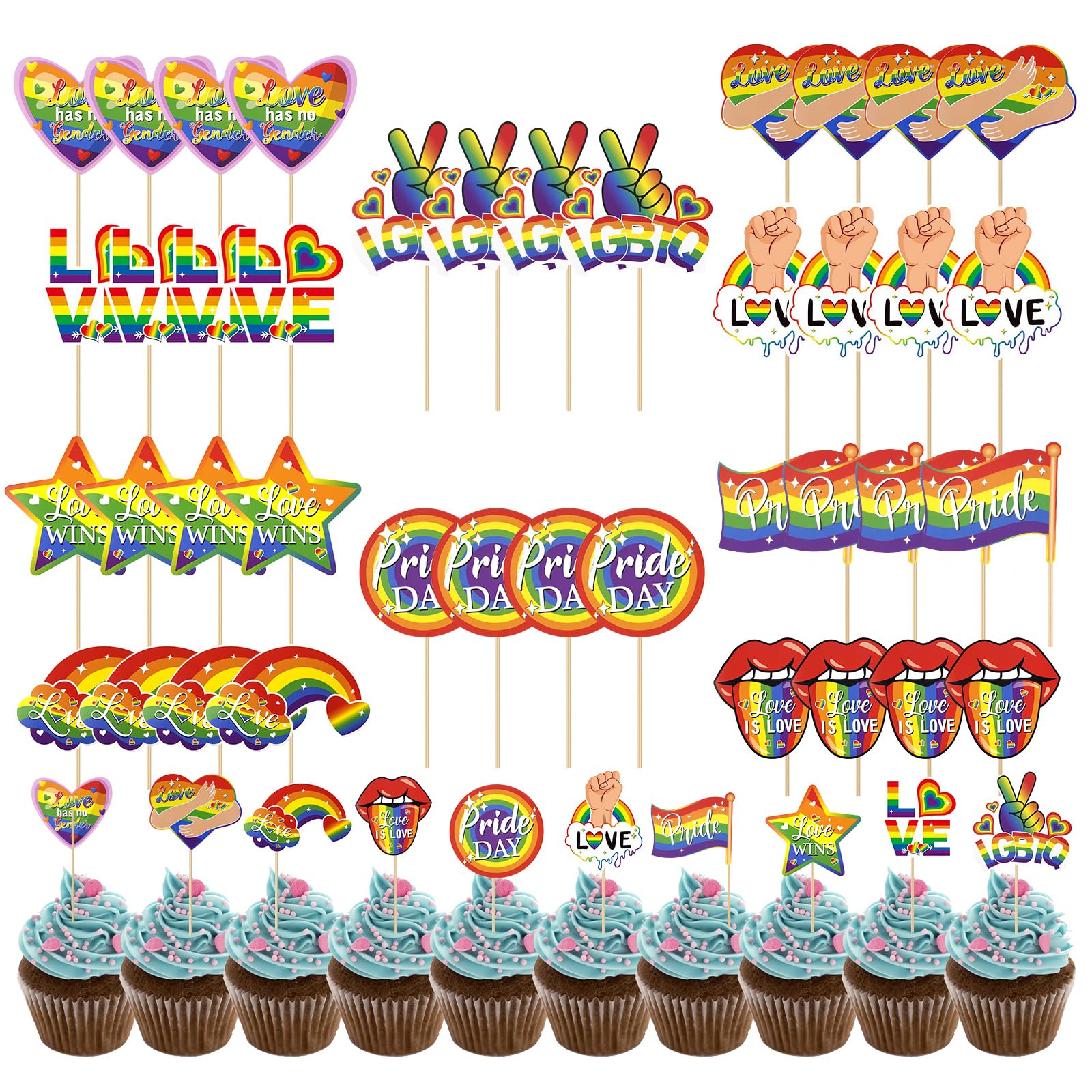 Pack of 40 Rainbow Cupcake Toppers