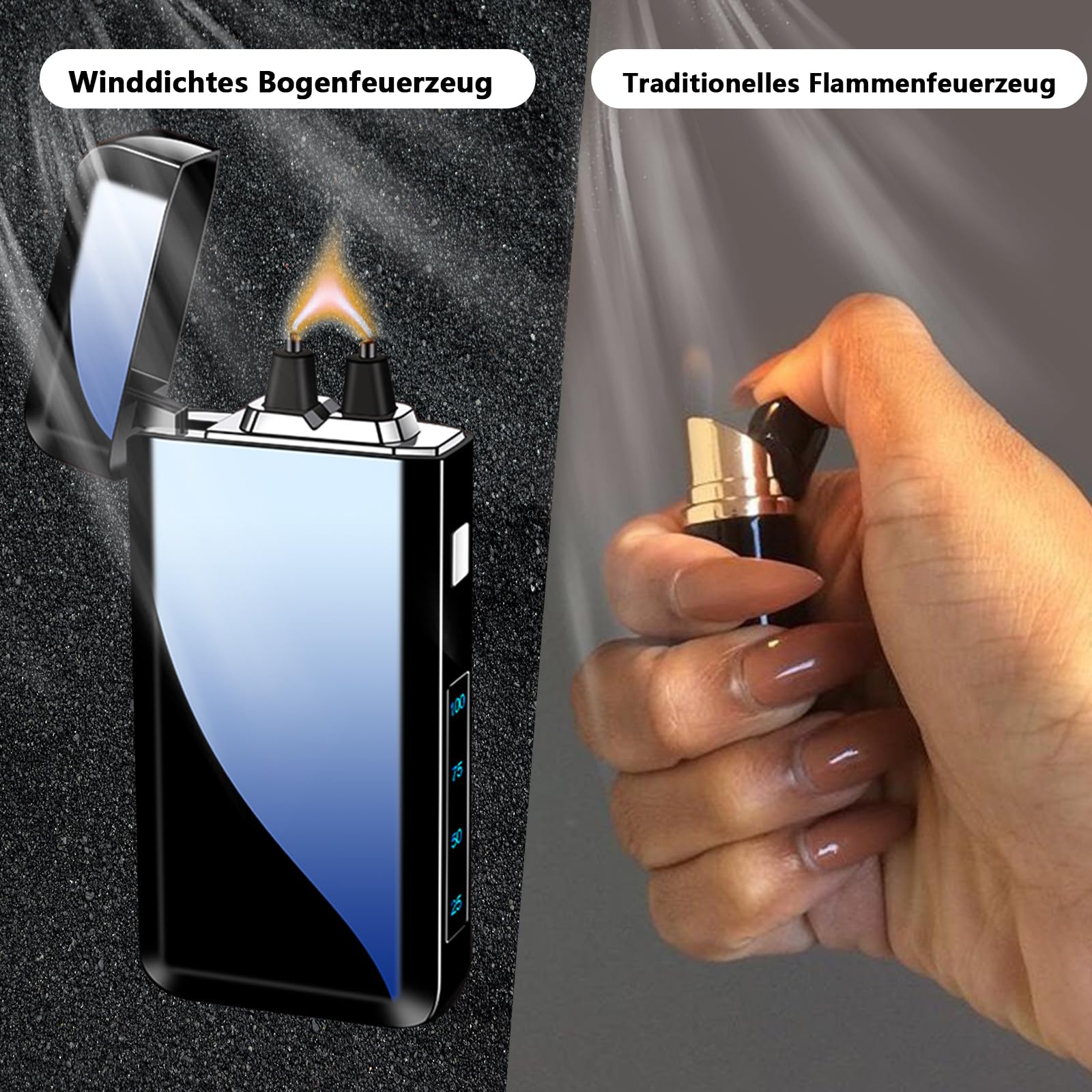 YOZWOO Briquet Plasma Rechargeable USB-C - Double Arc Haute Puissance - Coupe-Vent - Usage Intérieur/Extérieur