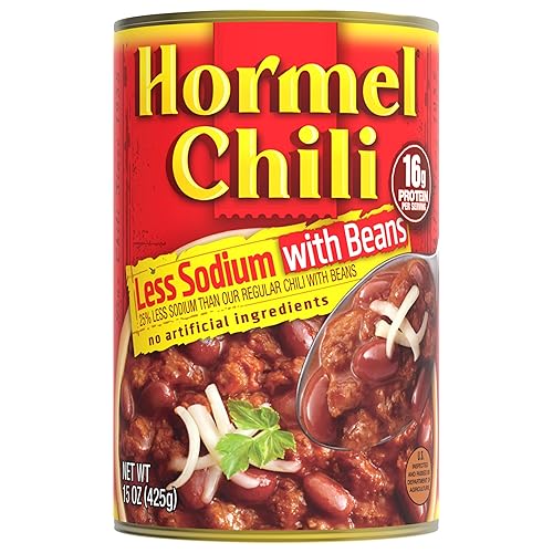 HORMEL Chili Con frijoles menos sodio, 15 oz, paquete de 12