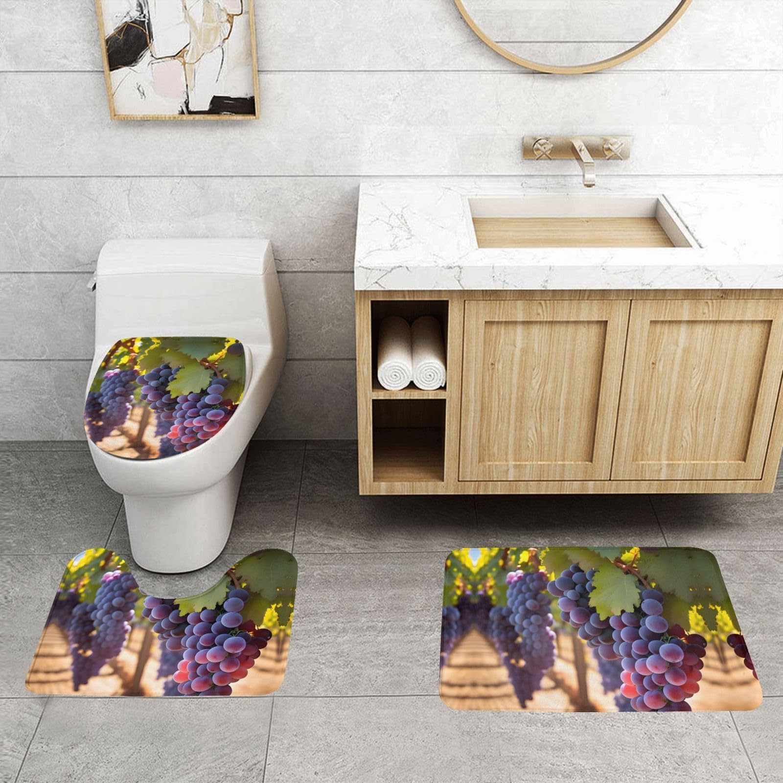 Juego de 3 alfombras de baño PHAYAH con base de seguridad contra caídas en suelos húmedos