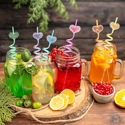 Miniatura 3 de VIDELLY 24 popotes de corazón, popotes de plástico reutilizables con purpurina, pajitas de verano para beber vino de soda, para el día de San