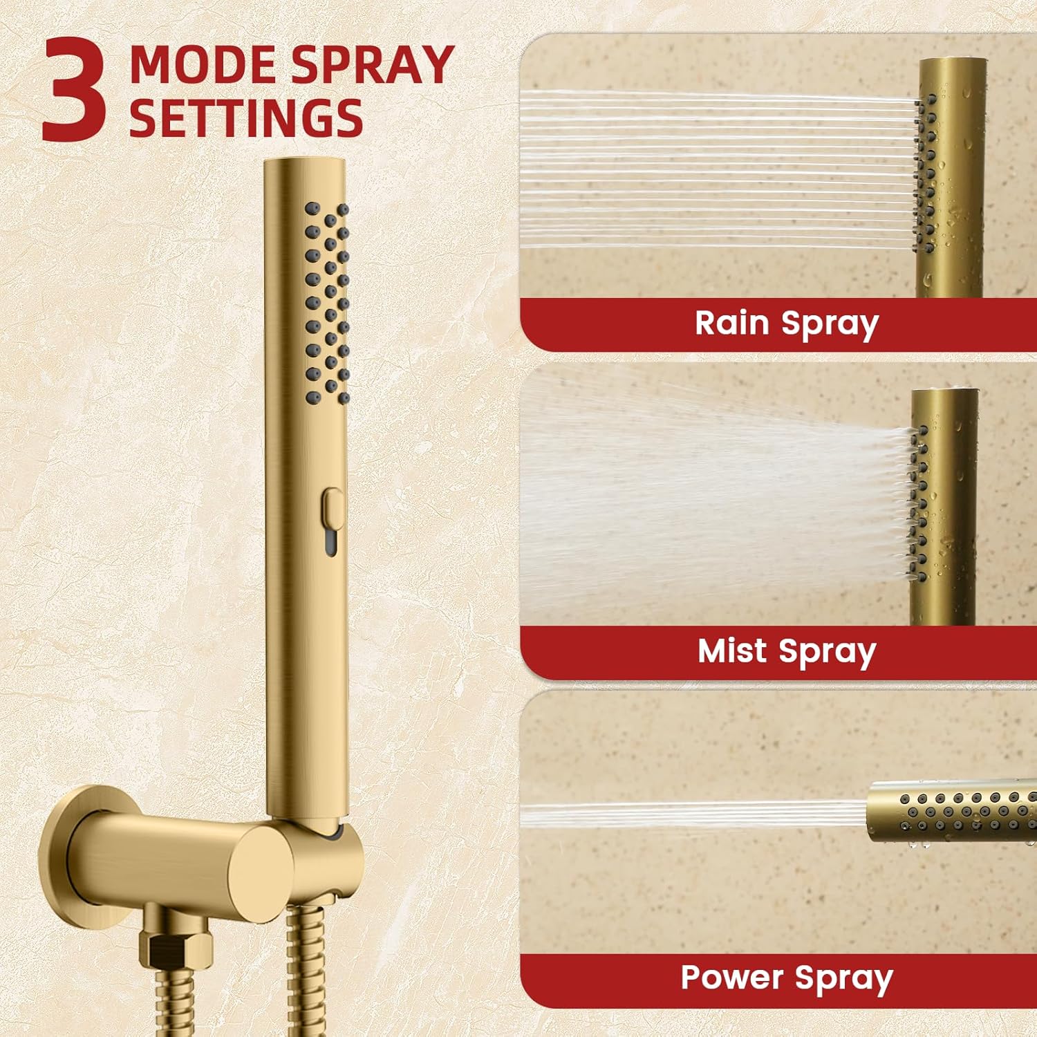 Round Shower Faucet Set with Hydro Power Temperature Display, Shower System Bathroom 10 Inch Shower Head with Handheld Spray, Wall Mounted Shower Fixtures with Shower Valve and Trim Kit, Brushed Gold