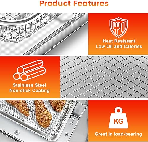 Miniatura 5 de Bandeja de repuesto para freidora de aire Cuisinart TOA-28 AFR-25, horno de convección para freidora de aire, 10.7 x 9.8 pulgadas, malla