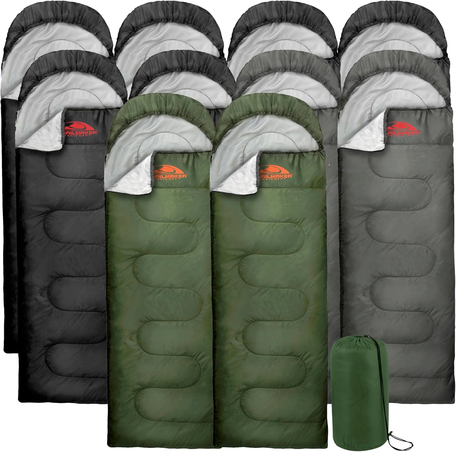Trail Maker Bulk Sleeping Bags, Mummy Style (10 Pack),32 Degree Cold Weather Hooded Sleeping Bags for Adults, Homeless, Camping, Indoors, Outdoors
