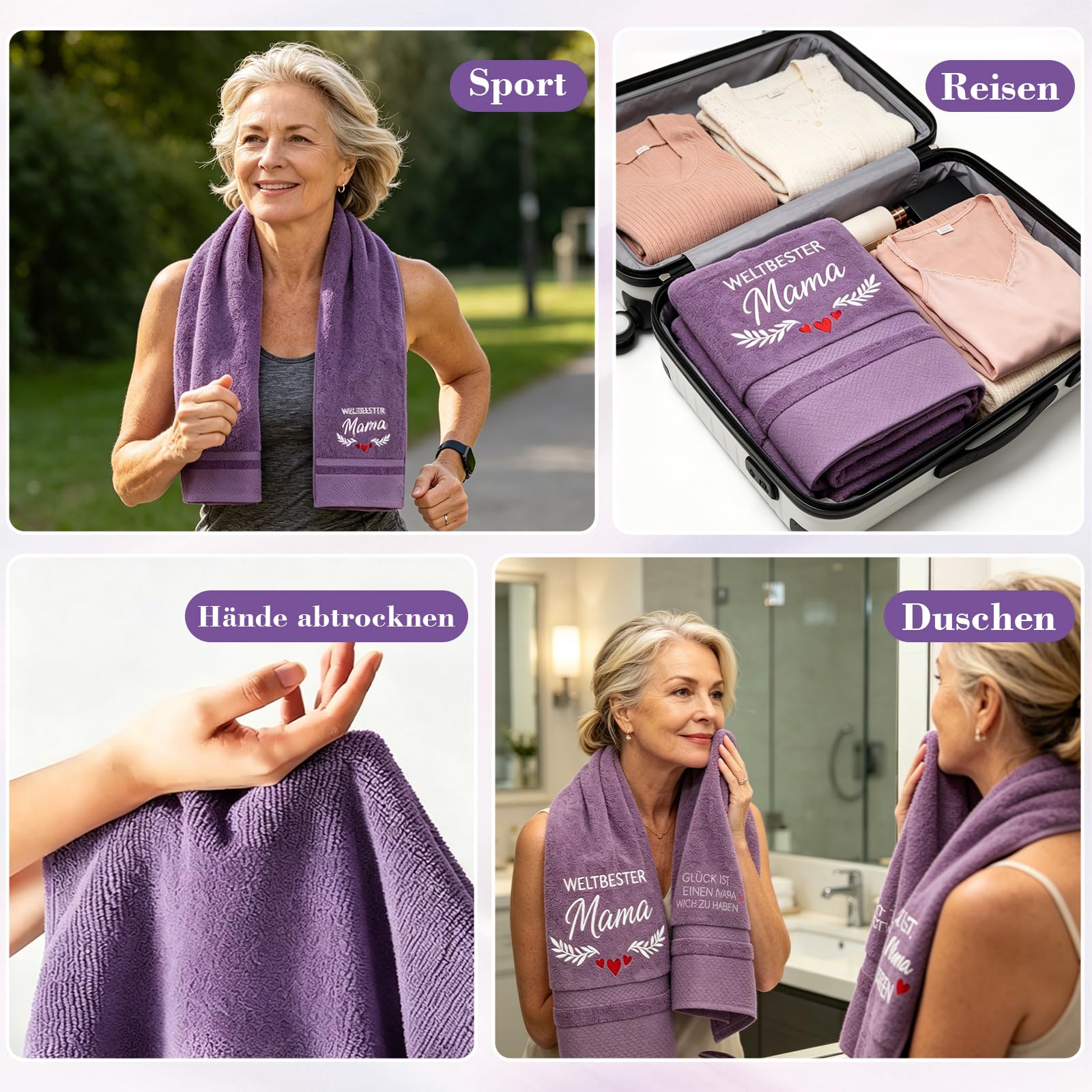 YSUVIN Mama Geschenk, 2-teiliges Set 100% Baumwolle Lila, Bestickte Handtücher, Mama Geburtstag Werdende Mutter Frau - 4
