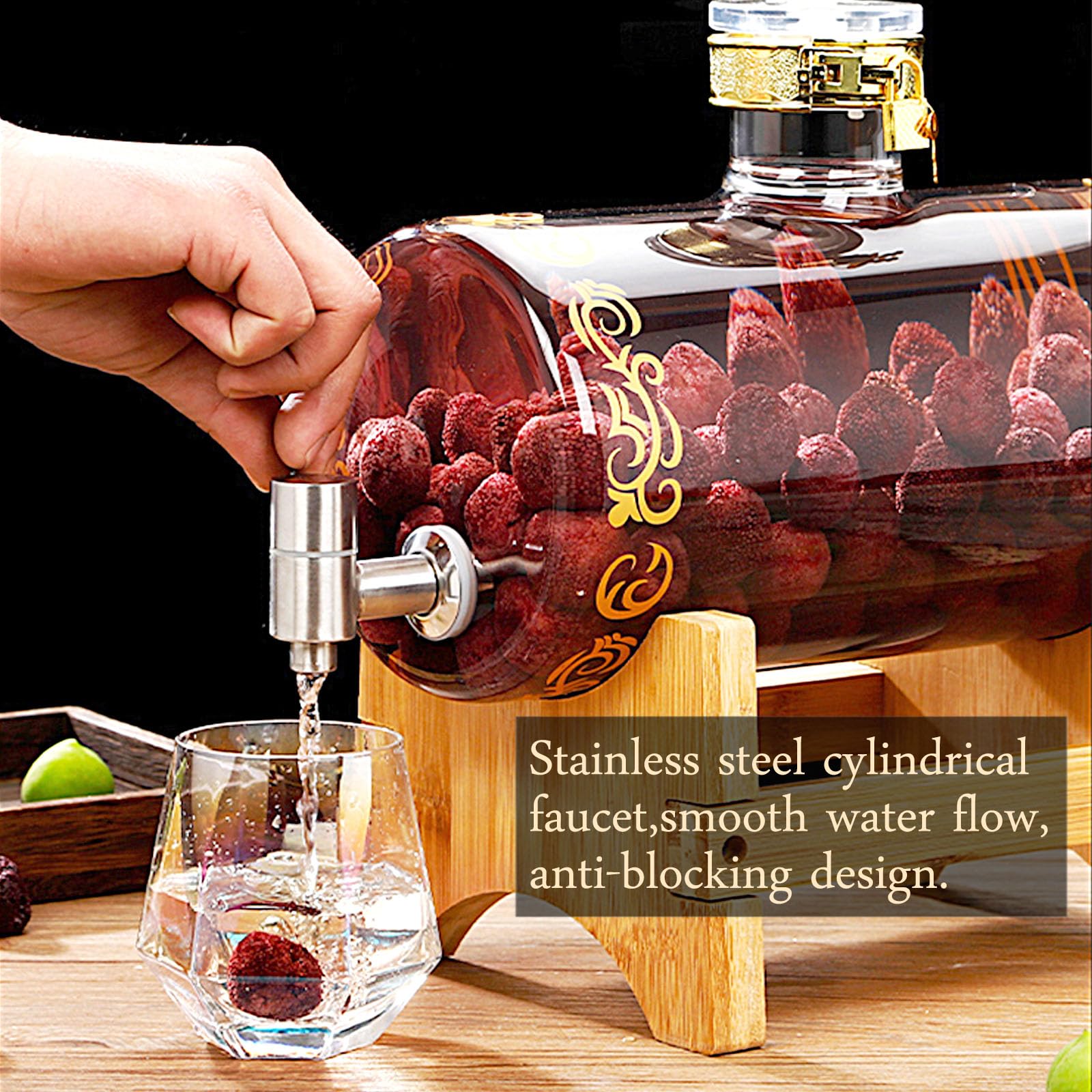 Amazon｜蛇口付き水筒ジャグボトルスタンド，ガラス ドリンク サーバー